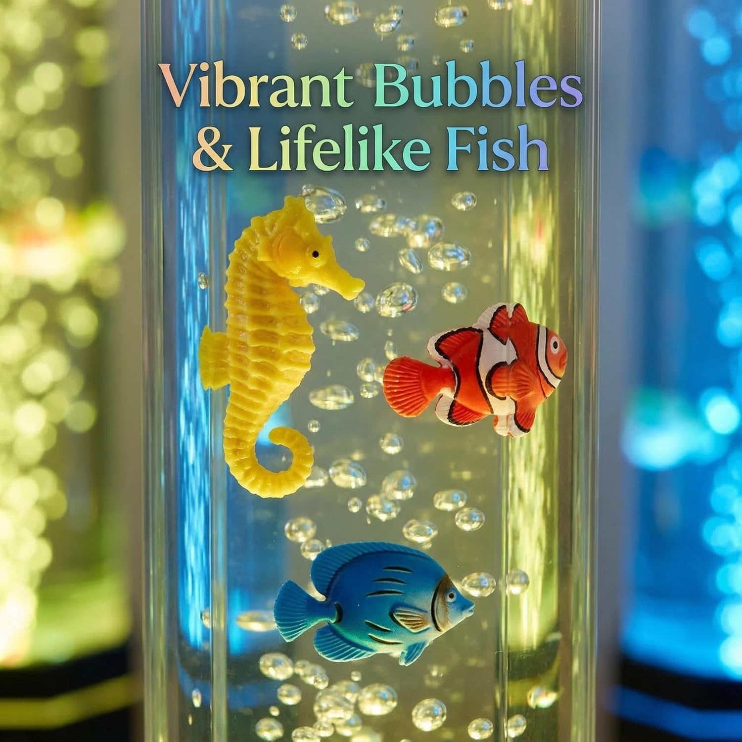3.6FT Extra Wide Sensory Bubble Tube Lamp - 120mm Premium Acrylic Floor Lamp with 9 Floating Fish & 3-Speed Bubbles, 16 Color Changing LED Light for Autism, ADHD, Calming & Bedroom Decor