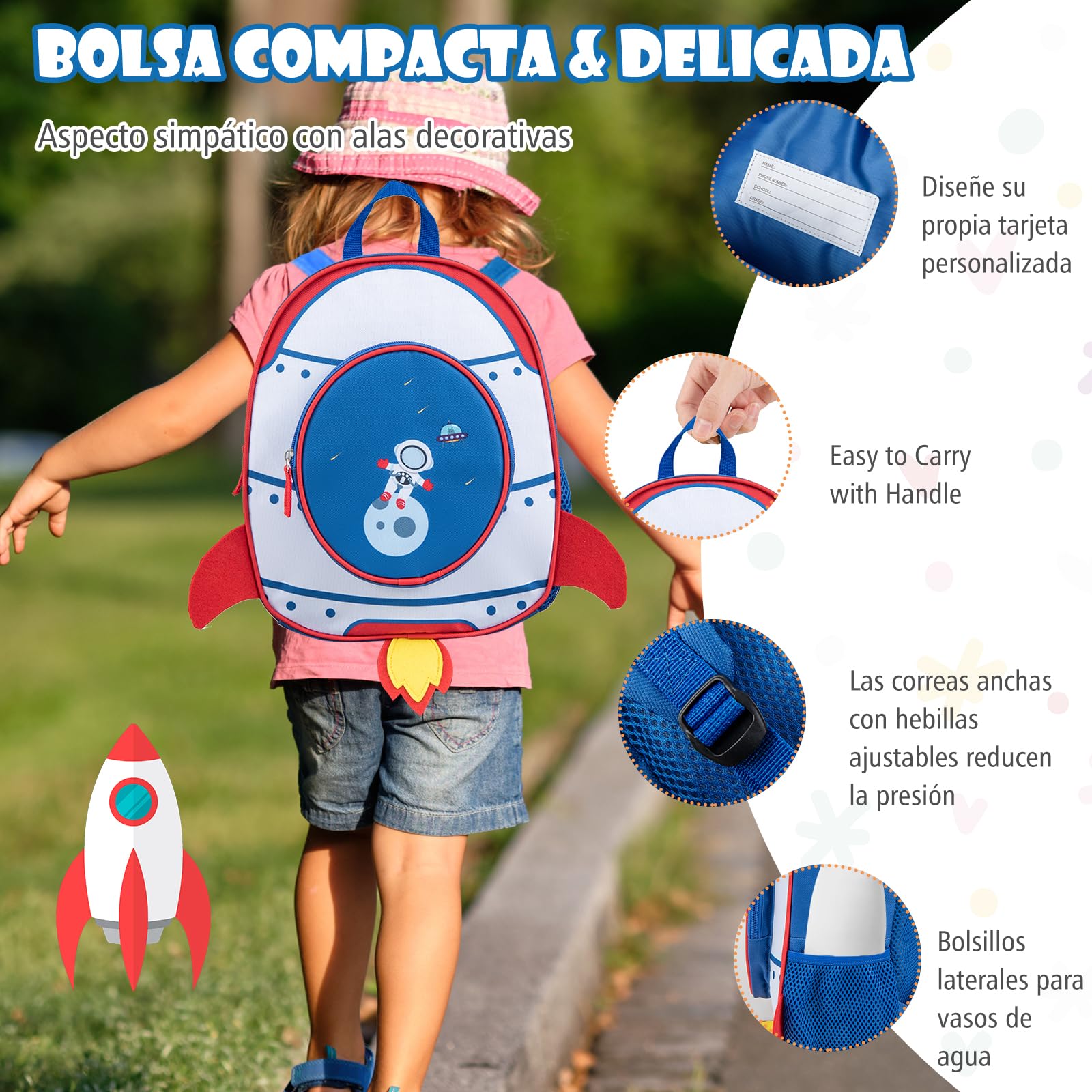 GOPLUS Maleta Infantil de 2 Piezas con Ruedas Giratorias, Equipaje de Viaje con Mochila, Juego de Equipaje para Niños Ride-on & Sit-on & Carry-on 47cm y Mochil 30 cm, Maleta de Cabina (Astronautas)