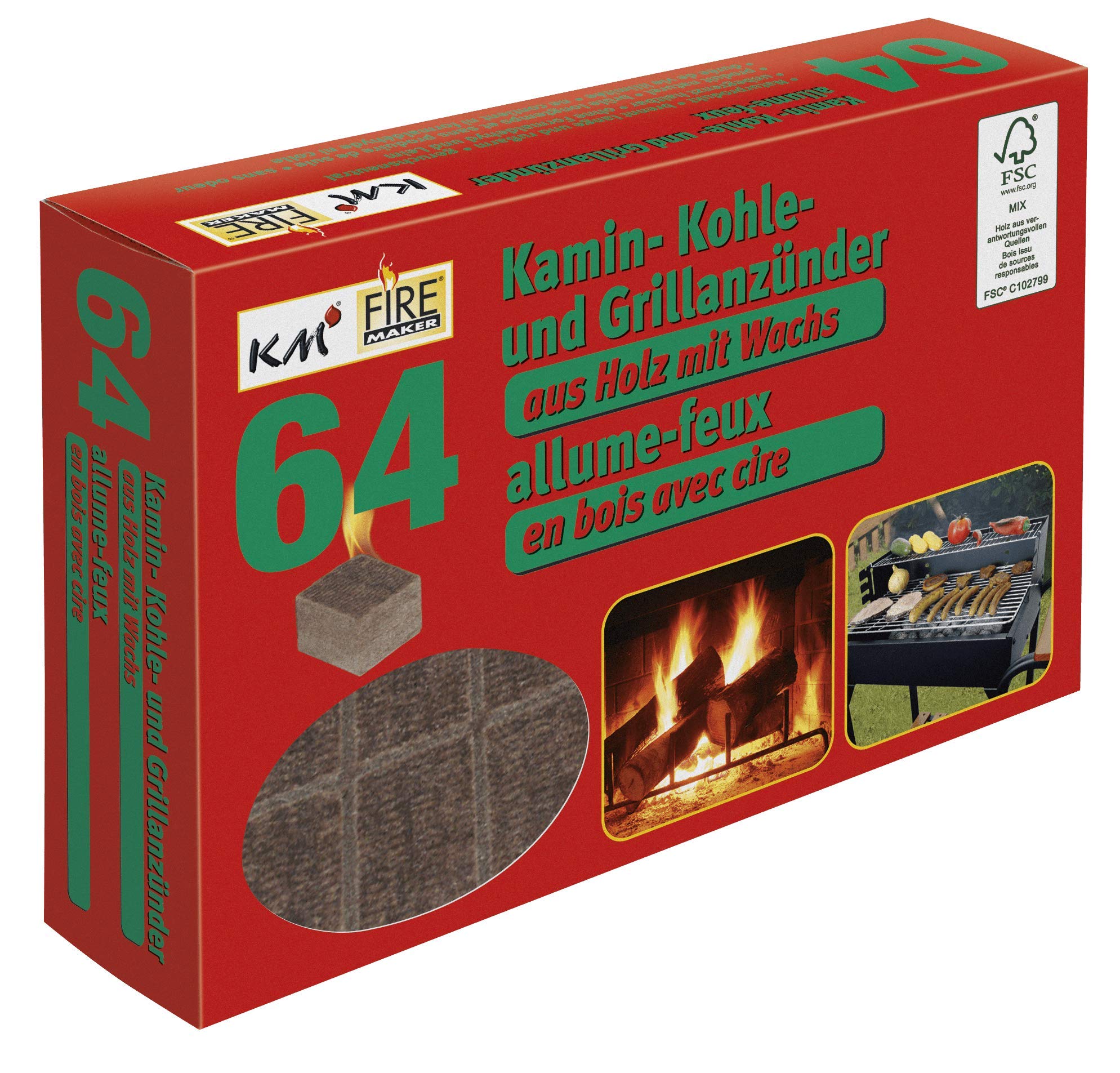 KM Firemaker Art. 250 Lot De 100 Allume-feu En Bois Naturel Avec Cire