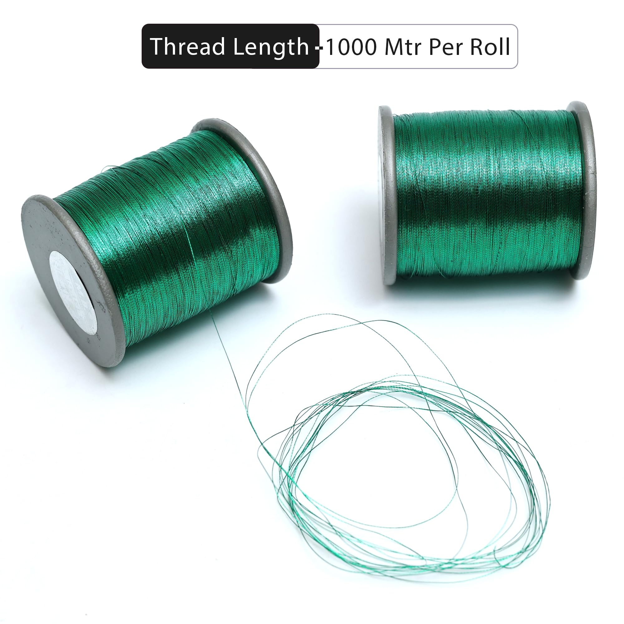 Embroiderymaterial Metallic Zari Thread for Embroidery, Sewing and Jewelry Making, Dark Green Color, 0.1MM(Pack of 2 Roll) 2