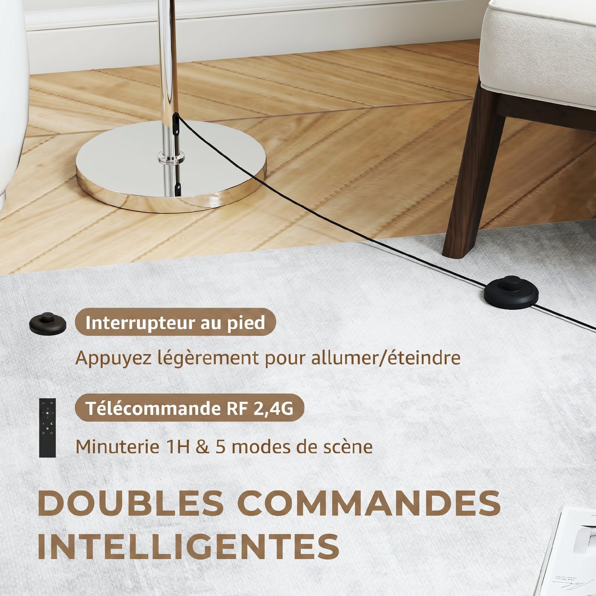 HOMCOM Lampadaire Salon avec Télécommande Hauteur Réglable 133-168cm Argent