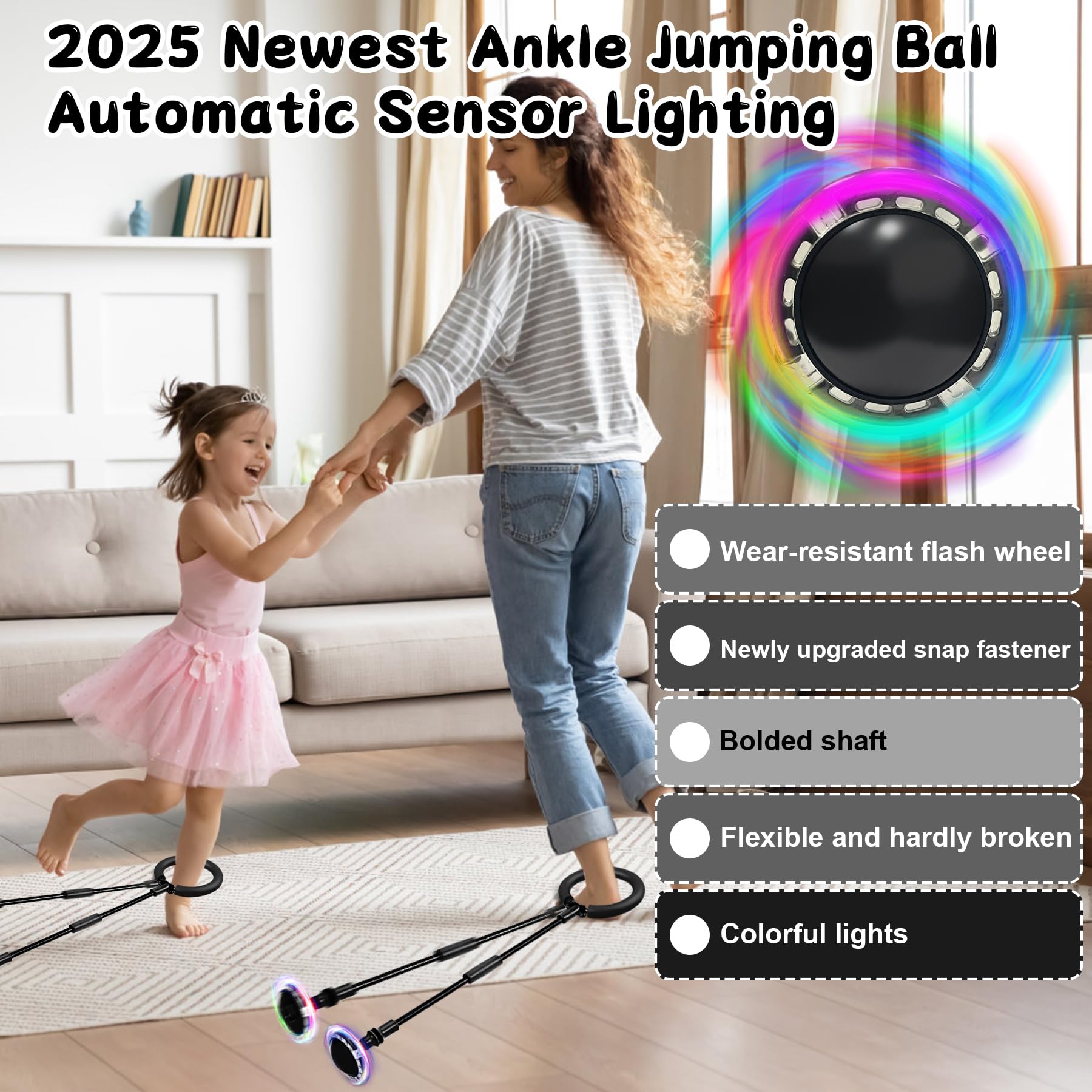 TZEKING 2025 Nueva Mejora Bola De Salto De Tobillo,Anillo de Salto Intermitente,Plegable Anillo de Salto Intermitente Colorida,Colorida Flash Bola de Salto,con Conteo de Tiempo (Sin Pantalla-Negro) — view 2