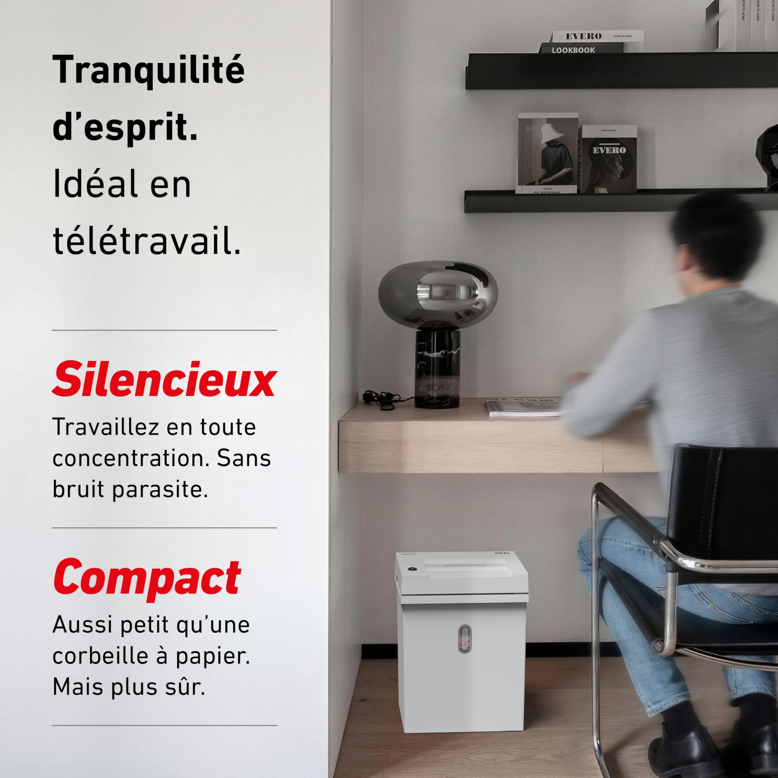 Destructeur de Papier Ideal Shredcat 8200 CC, Coupe croisée 2x12 mm, Niveau de sécurité P-5, 12 Feuilles, 21 litres, Conforme RGPD, Puissant