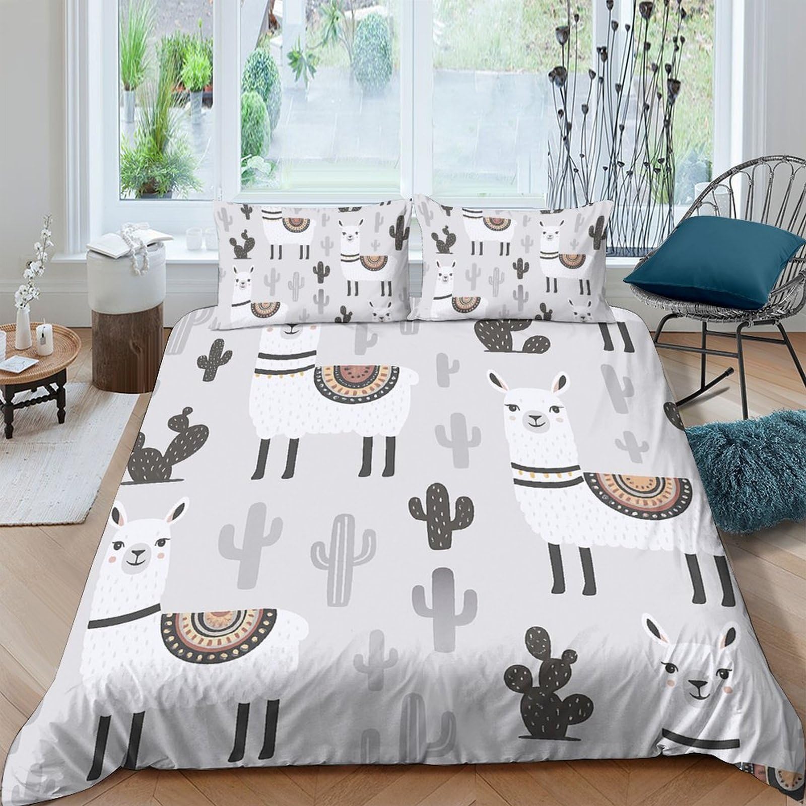 Ctjqhvkz Style-1 3D Printed Llama Cactus Fitted Sheet Microfiber Soft Grey White Bed Cover For Bedroom Guest Dorm Mattress Decor Single（135X200cm）