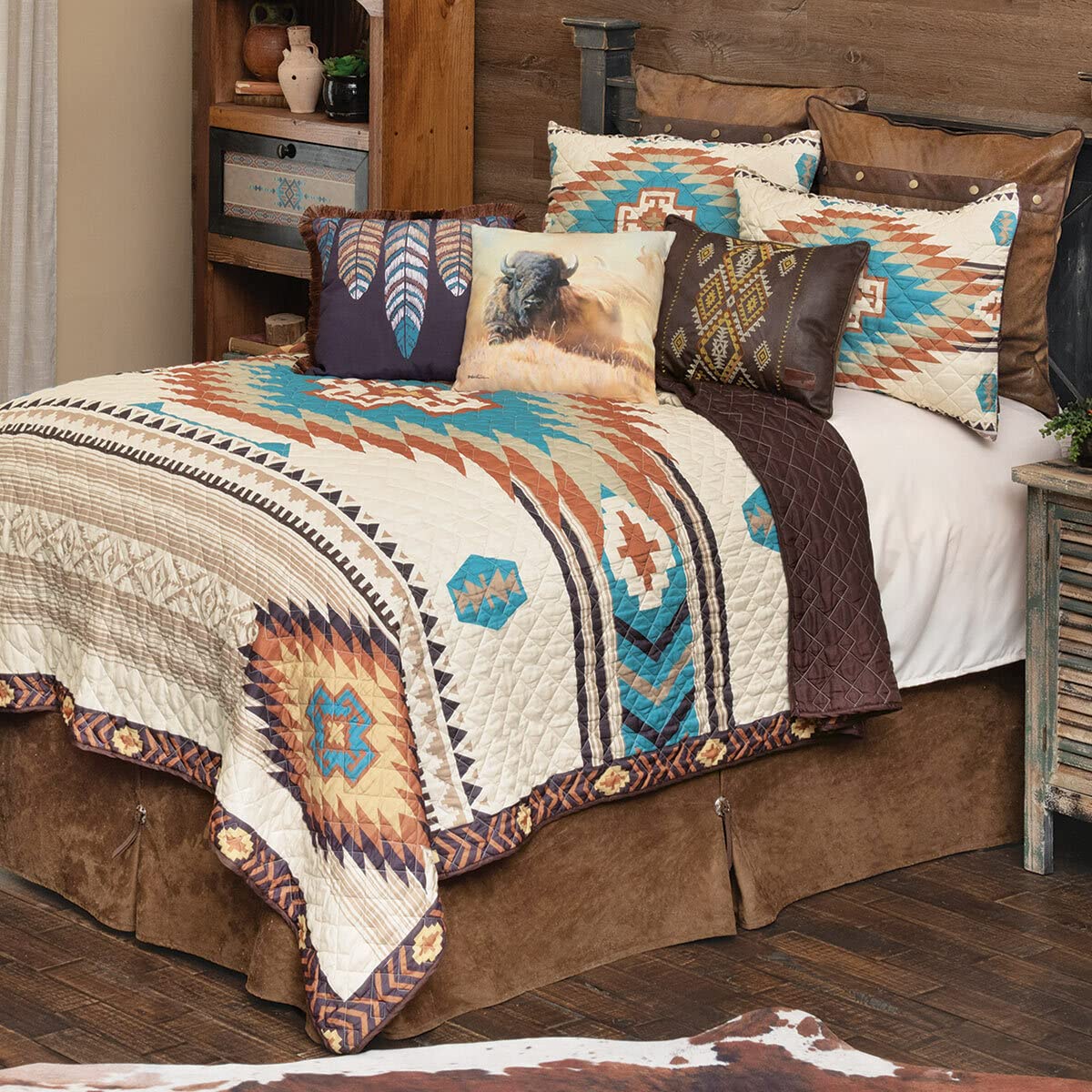 Black Forest Décor Sunrise Canyon Queen Quilt Set - Cotton and Microfiber, Lightweight, Machine Washable, Southwestern Quilt with Tribal Patterns, Includes Quilt & Shams, 90" W x 90" L