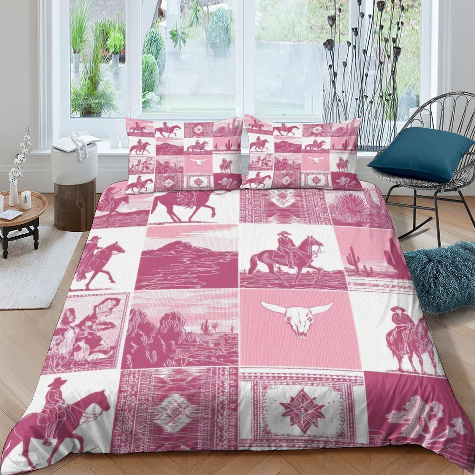 Ctjqhvkz Style-2 3D Printed Western Cowboy Fitted Sheet Microfiber Red Horse Ranch Bed Cover For Bedroom Guest Room Decor Easy Care Single（135X200cm）