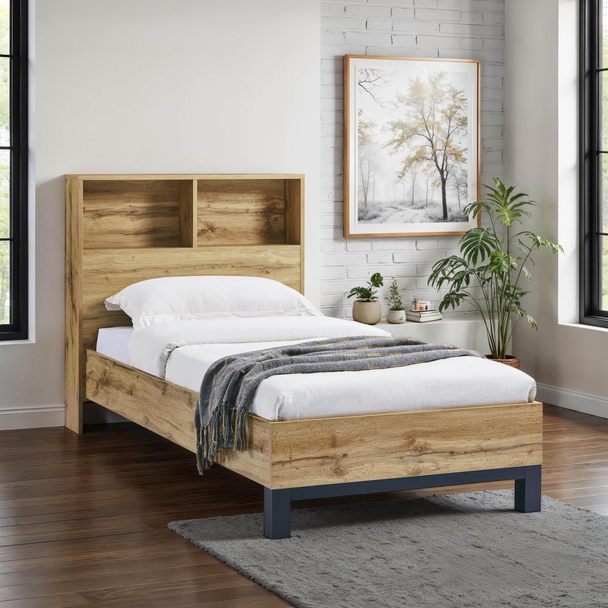 Bali Bookcase Headboard Bed - Oak / Single