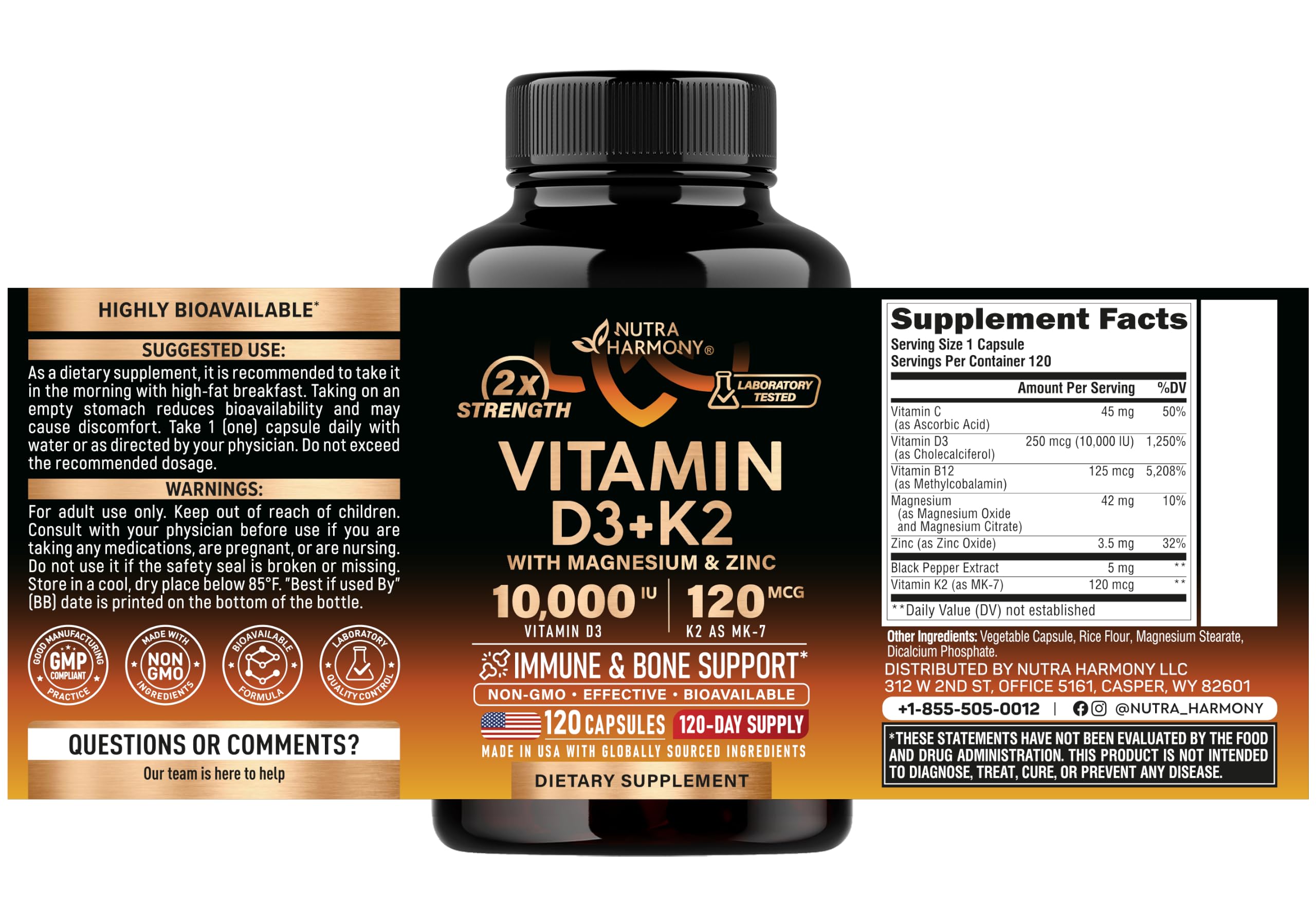 Vitamin D3 K2 - Vitamin D3 10000 iu & K2 as MK-7 120 mcg Complex - 120 Caps — Amazon image 2