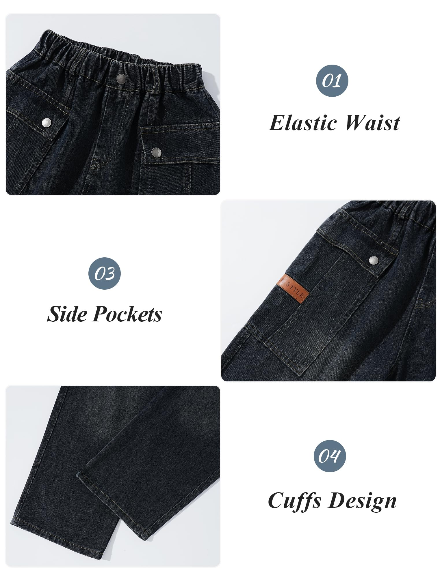 Happy Cherry - Jeans Baggy per ragazzi e adolescenti, in denim, per bambini 5-14 anni, stile vintage, con elastico in vita, per estate, primavera, autunno, inverno - 110-164