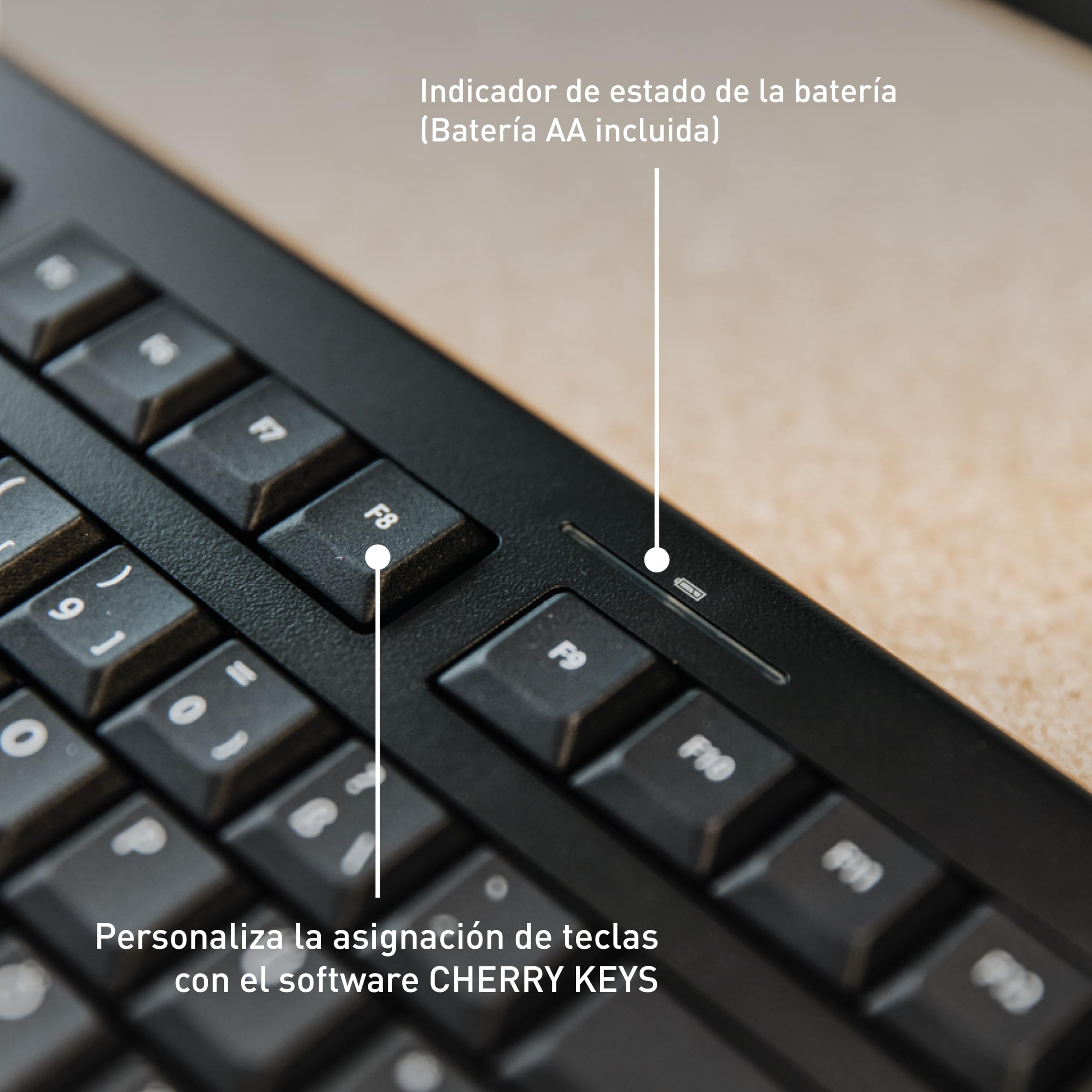 CHERRY KW 3000, Teclado Inalámbrico con Teclado Numérico, Distribución de Teclado Español (QWERTY), Radiofrecuencia de 2,4 GHz, Teclas Silenciosas, Diseño Plano, Funciona con Pilas, Negro
