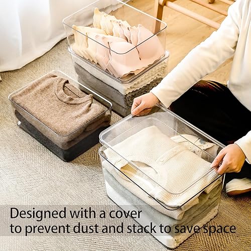 Miniatura 3 de Juego de cubos de almacenamiento de plástico con tapa, organizador de cesta de escritorio transparente, contenedor de cocina, ropa, armario, estante