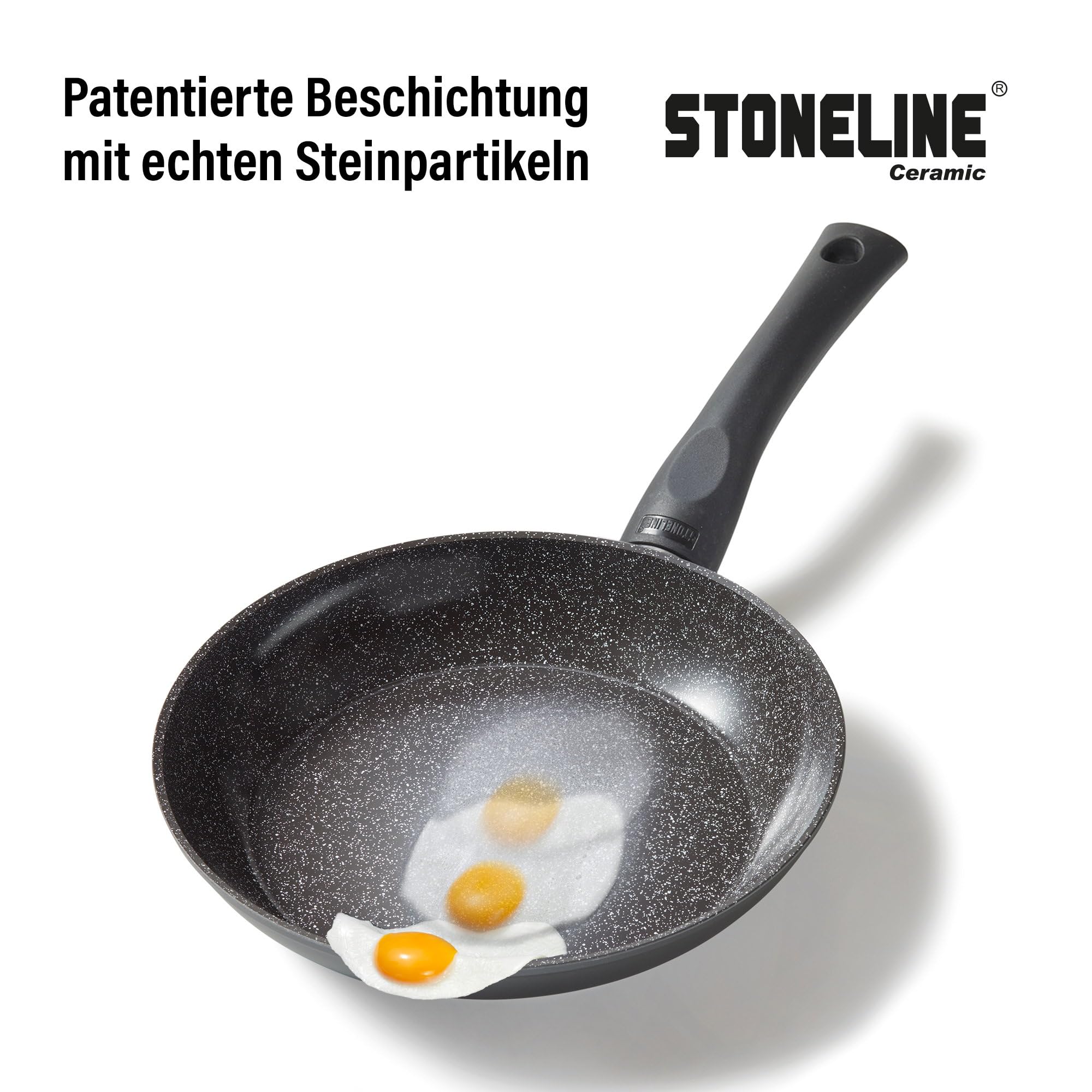 STONELINE Sartén Antiadherente de CERÁMICA 20 cm Sin PFAS Sartén Cerámica Inducción con Revestimiento Antiadherente con Partículas de Piedra Reales, Para Todo Tipo de Cocinas