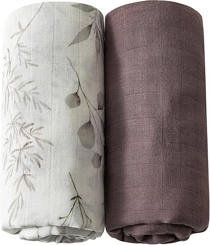 Little Jump Manta de muselina para bebé, manta suave y sedosa para bebé, manta suave para recibir bebé, manta neutra (paquete de 2, mora)