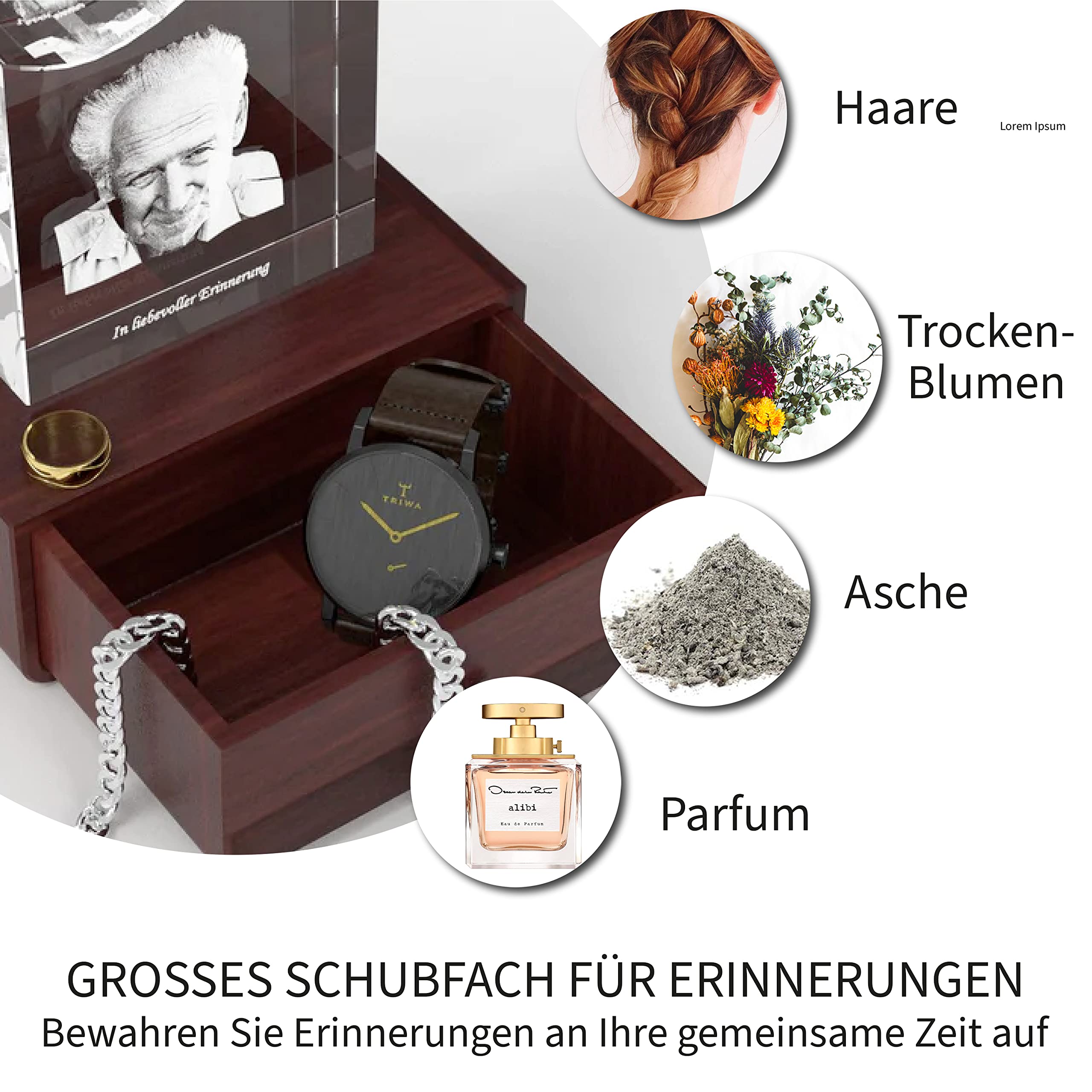 Memory-Keeper Trauer-Geschenk | Erinnerung-Box | Glas-Foto in 3D | Gedenk-Kristall | Trauer-Box | Trost-Schublade| Glas-Bild | Foto-Gravur