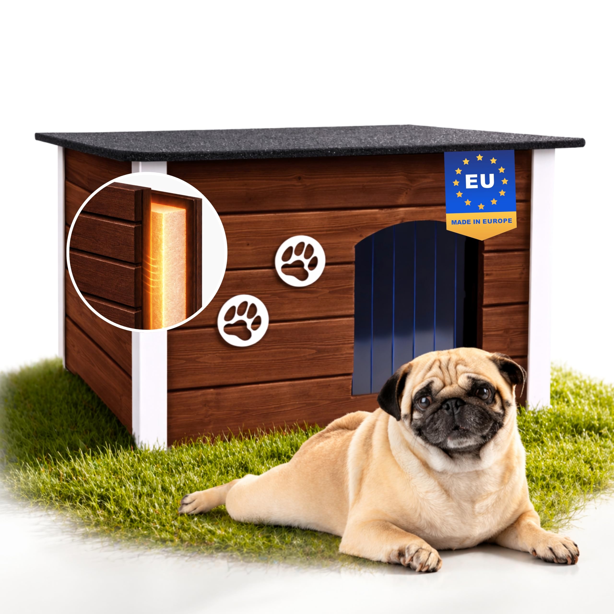 Outentin Cuccia Per Cani Da Esterno Invernale - Casa Per Cani Di Taglia Media Isolata e Impermeabile - Cuccia Per Esterni con Tetto Piatto Apribile - Villa Moderna e Robusta - 76 x 60 x 60 cm - Noce