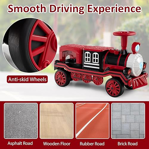 Miniatura 9 de Costzon Tren sin rieles, 12 V, juguete de 2 plazas con silbato de tren, luces LED, música y silla extraíble, tren eléctrico con un botón y arranque