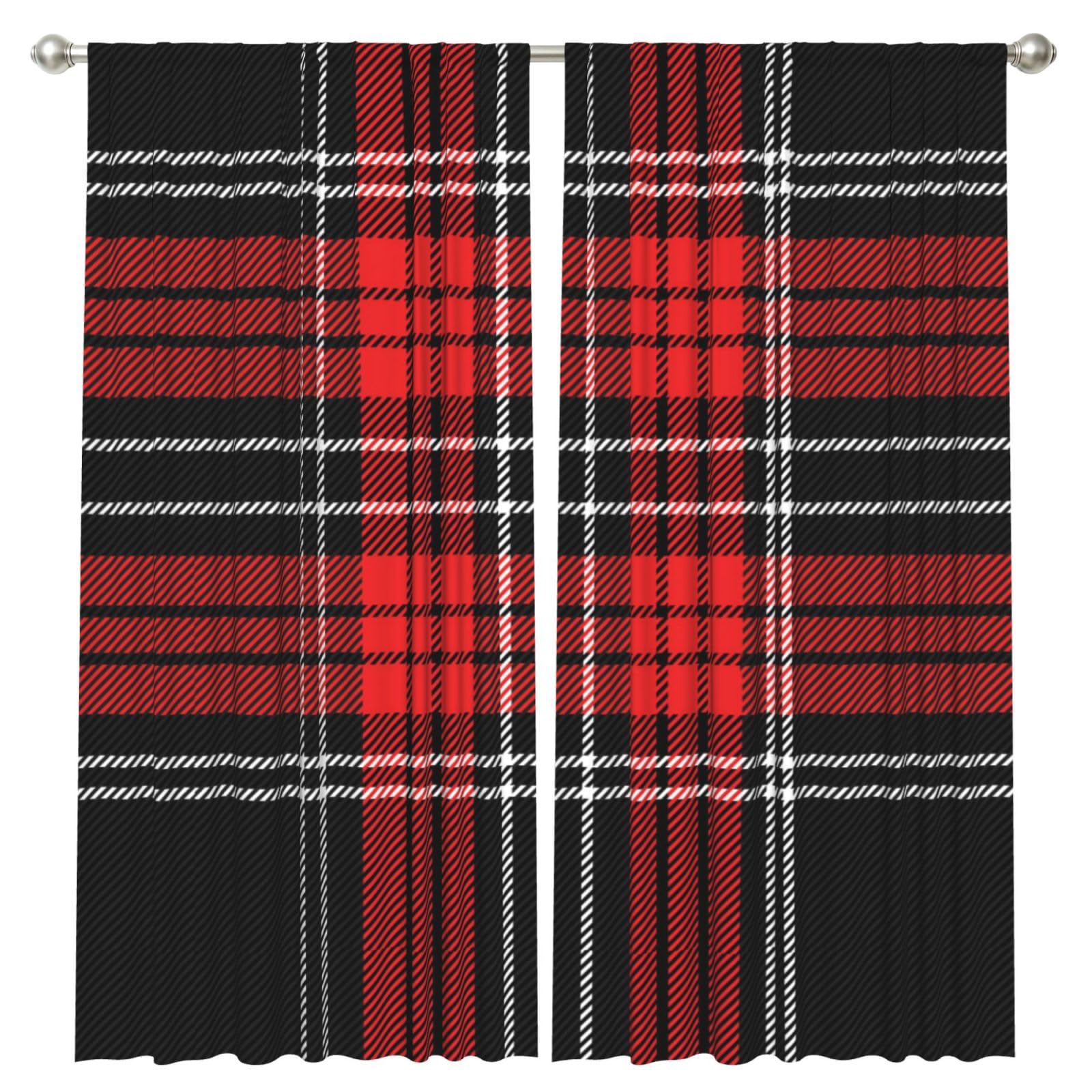 InOmak Tartan Red Black, 2 Panels Window Curtains 52 x 84 Inch Blackout Curtains for Living Room Bedroom