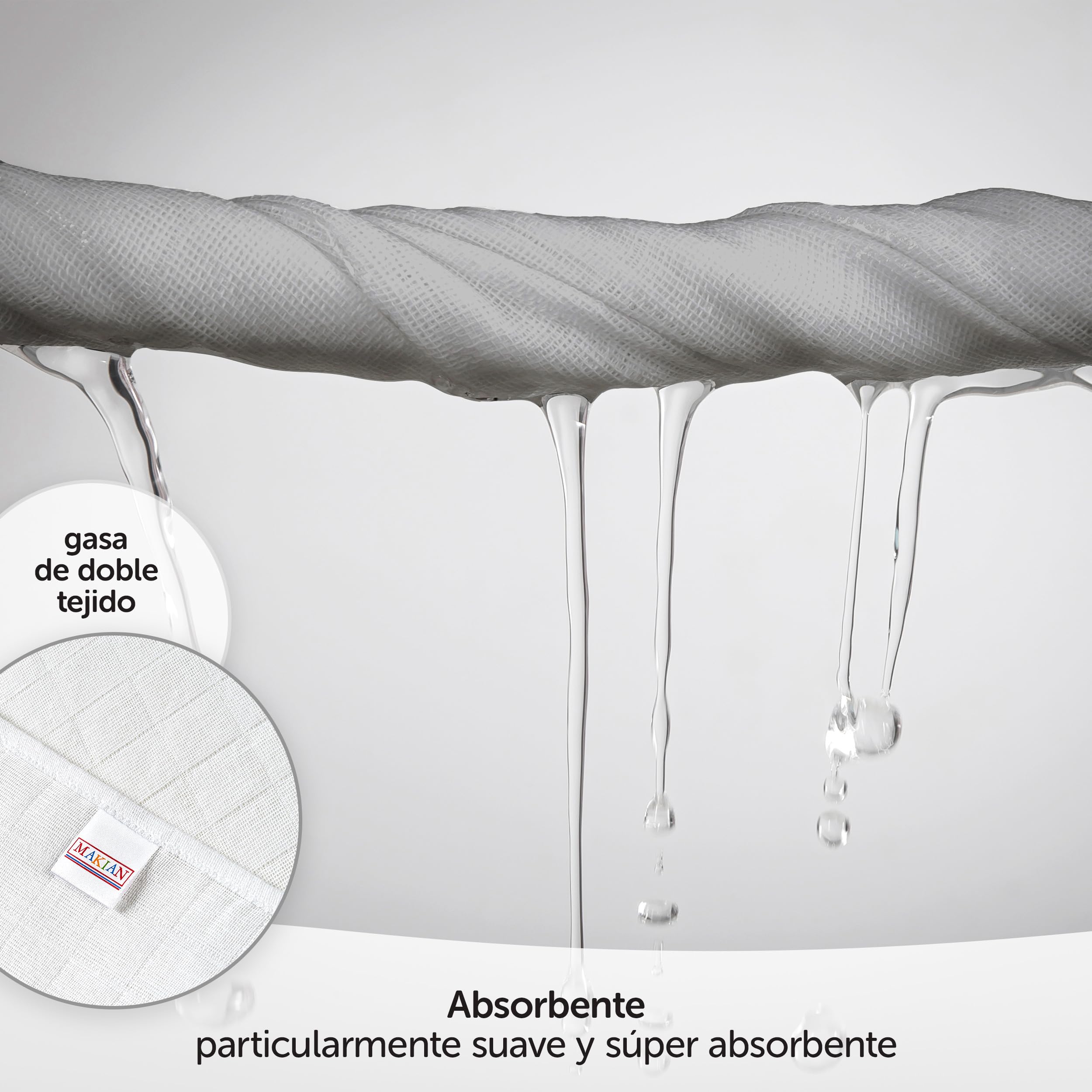 MAKIAN - Muselinas Bebe Algodon 70x70 cm | Gasas para Bebes 4 Ud. | Cuadrados de Muselina con Tejido Doble con Bordes Reforzados y Certificado Oeko-Tex, Estrellas Gris Blanco