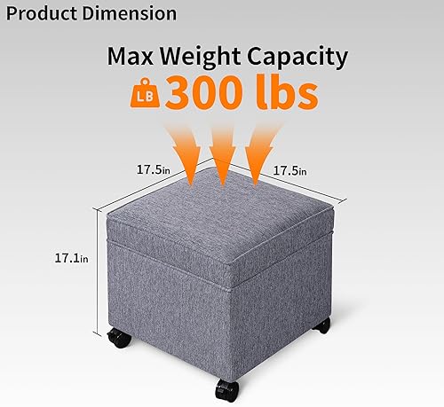 Miniatura 141 de Adeco Taburete de almacenamiento con diseño de escritura de tela, tapa con bisagras, patas de madera maciza, otomanas de 18 pulgadas de altura y 3D
