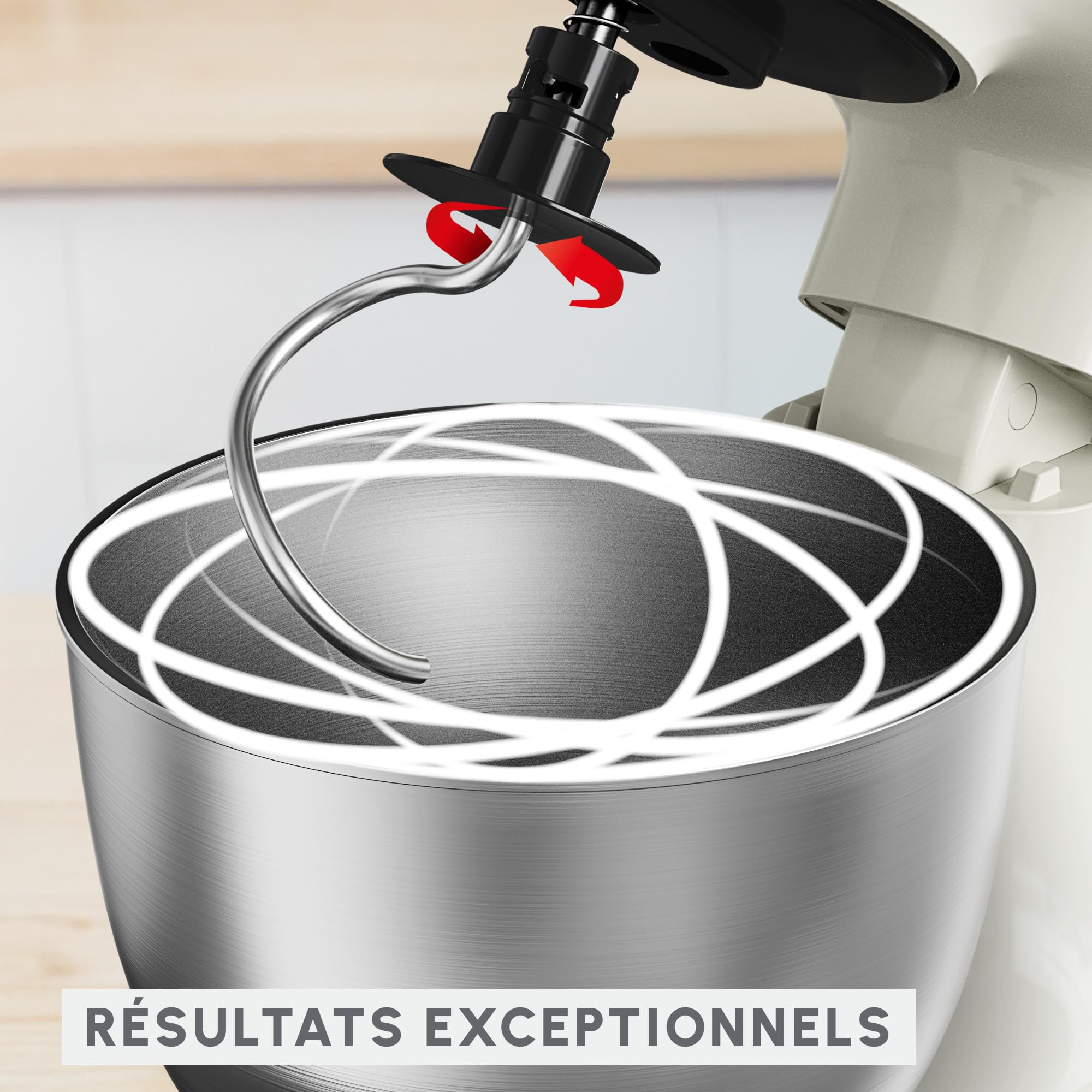 Moulinex, Bake Simple, Robot pâtissier, compact, utilisation facile, Fouet, batteur et crochet petrin, QA141AF0, Beige