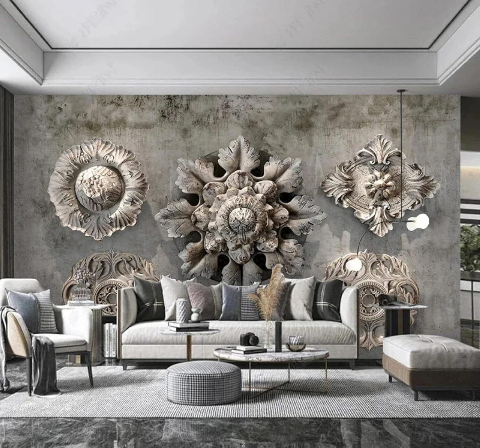 XLMING Vintage Relief Abstract Floral Art 3D Wallpaper Luxury Home Dining Decor Paste Sofa Living Room The Wall for Bedroom Mural-150cm×105cm