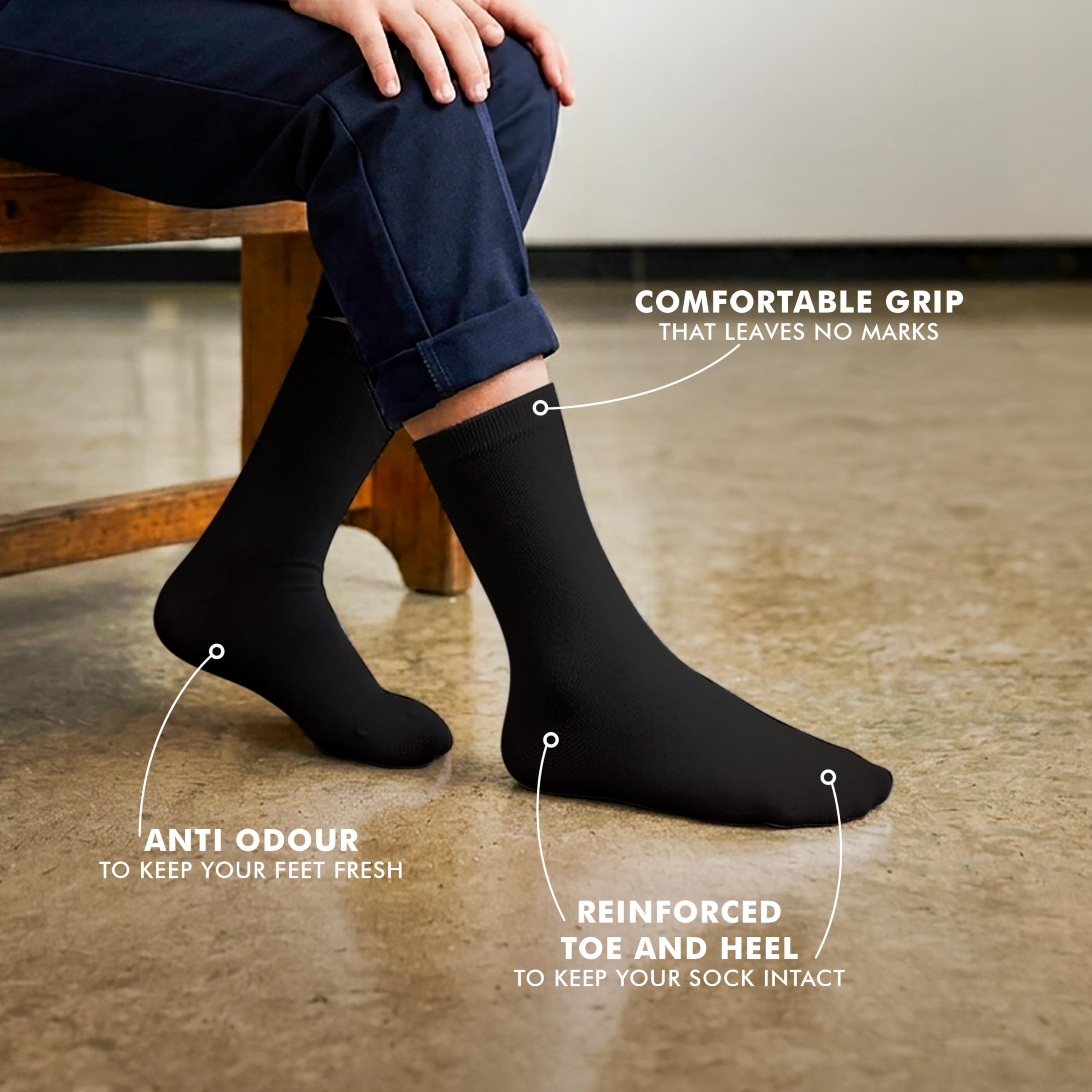 Supersox Regular Length School Uniform Socks for Kids | Breathable Cotton | Anti-Odour & Moisture Absorbent | Durable Welt for All-Day Comfort | Black | 7 to 8 Years | Pack of 5 1