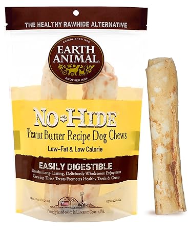 Earth Animal No-Hide Peanut Butter Medium Natural Rawhide Alternative Dog Chew, 2 Chews