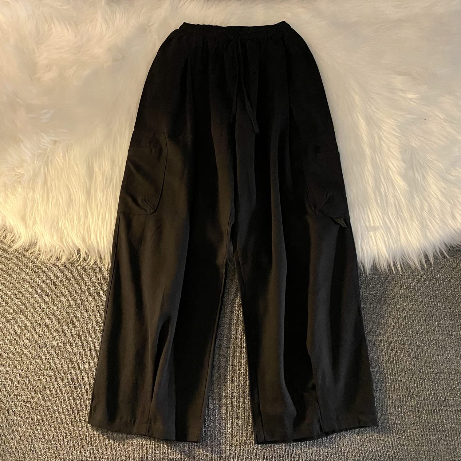 Gotyckie spodnie cargo Harajuku Y2K damskie joggery z szerokimi nogawkami hipisowskie moda uliczna luźne luźne spodnie, Czarny, XL
