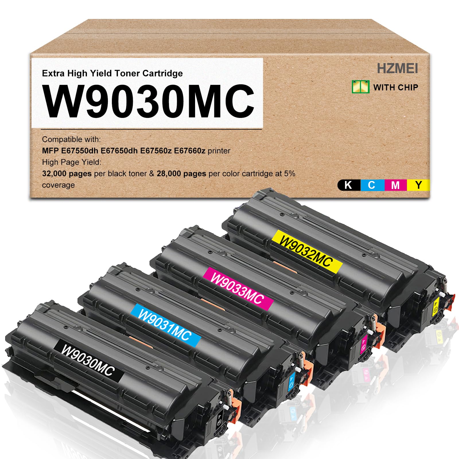 W9030MC W9031MC W9032MC W9033MC Toner Cartridge Extra High Yield W9030MC Toner Cartridge Replacement for MFP E67550dh E67650dh E67560z E67660z Printer