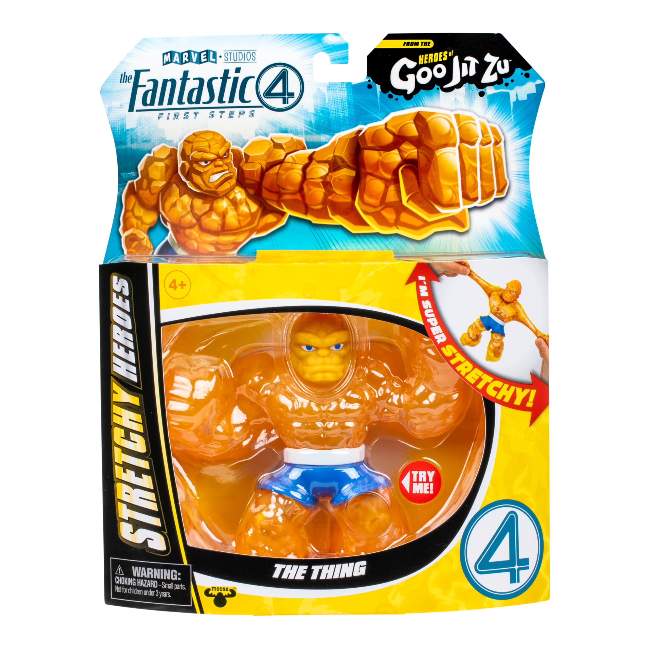 Heroes of Goo Jit Zu Marvel Studios The Fantastic 4 First Steps, The Thing, Stretchy, Goo filled - Figura de acción de 4.5 pulgadas / 11.4 cm, con relleno crujiente único, 3 para coleccionar