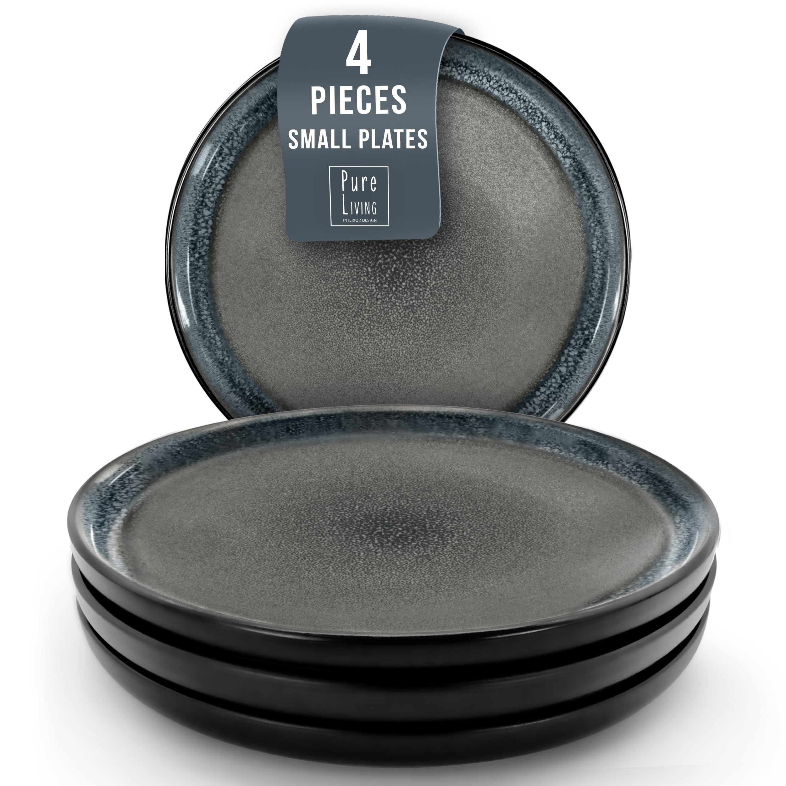 Stoneware breakfast & dessert plates set 2 pcs – Dark gray stylish cake plates – Dishwasher, microwave and scratch resistant – Small salad plates – Dinner service