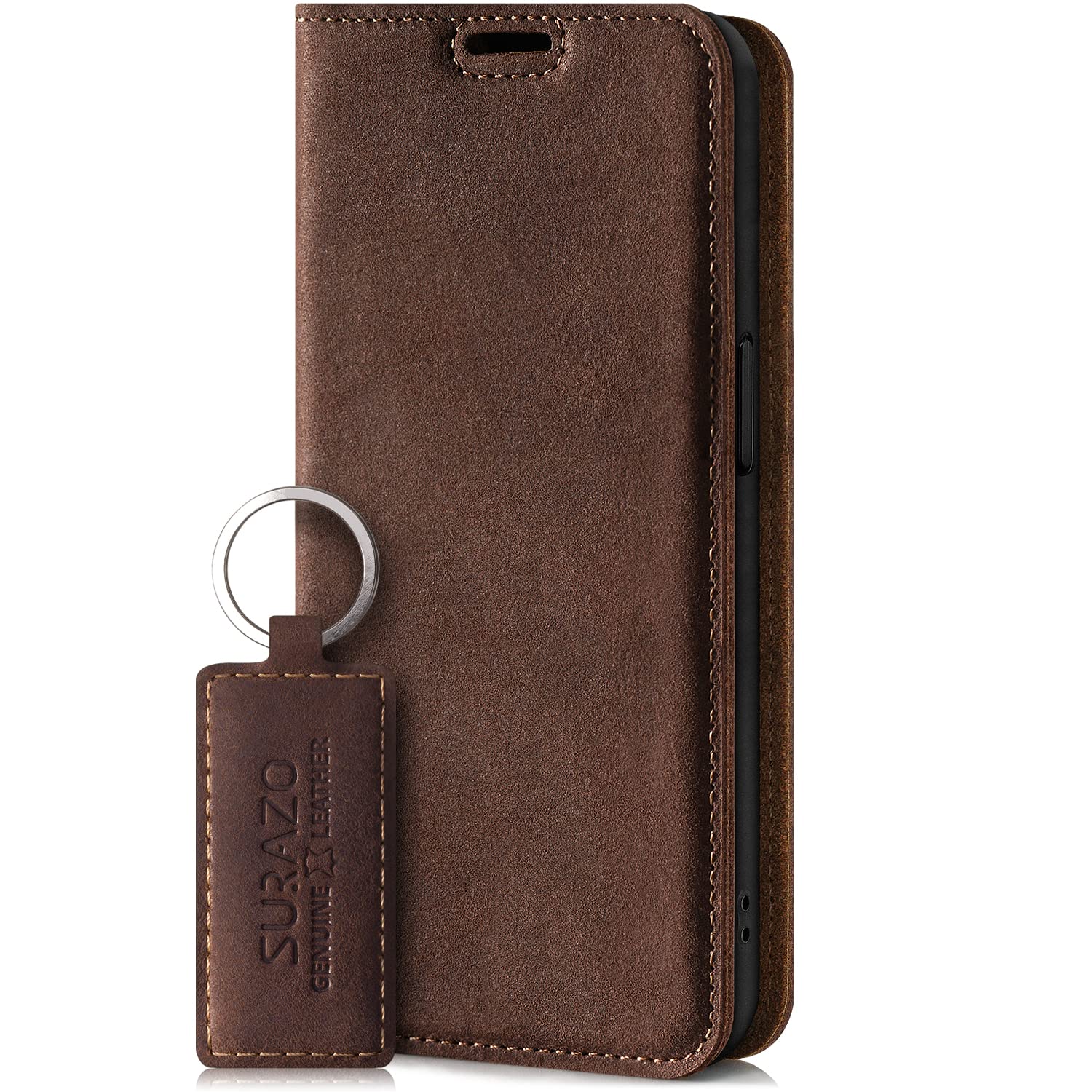 SURAZO Smart Magnetic Mobile Phone Case for Samsung Galaxy A33 5G 4G (6.4") Premium Genuine Leather Case Protective Cover with [Card Slot, RFID Protection] Handmade Flip Case Wallet Case (Nut Brown)