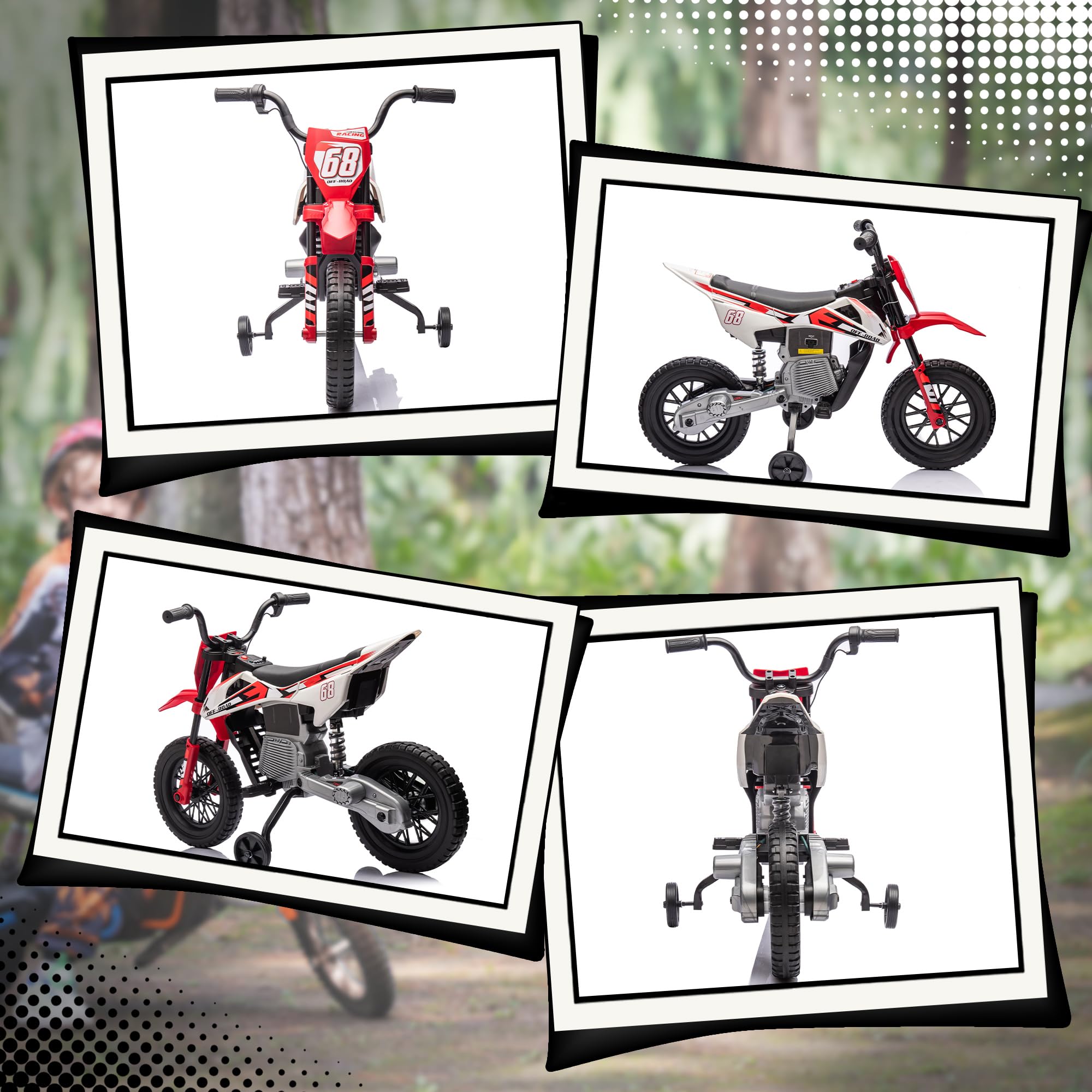 AIYAPLAY 12V Moto Elettrica per Bambini 3-6 Anni con 2 Motori e Acceleratore Manuale, Mini Moto Cross per Bambini con Sospensione, Ruote Rimovibile, Indicatore di Carica, Suoni, 2.4-5km/h, Rosso