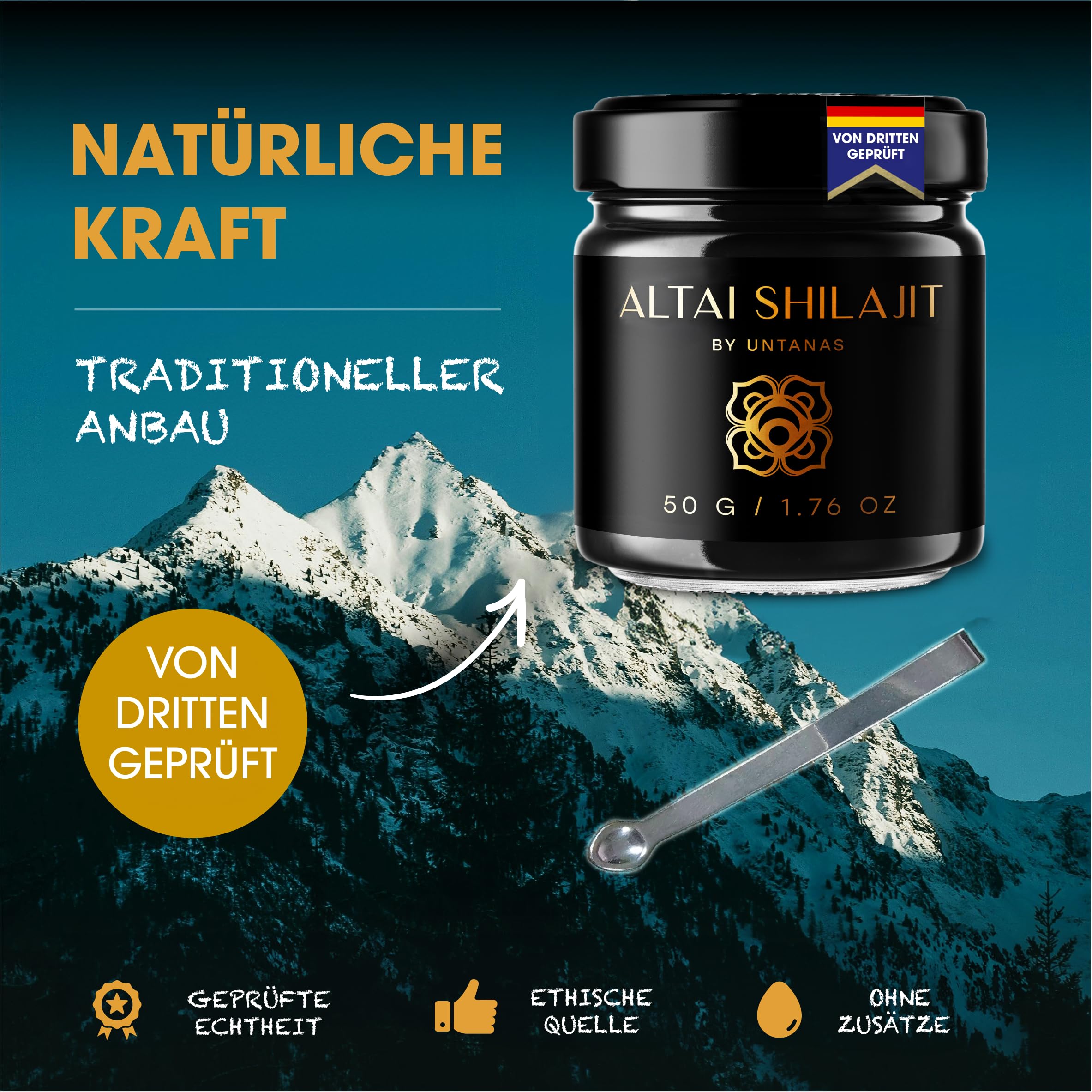 Altai Shilajit-Harz - 50g Hochdosiertes Reines Shilajit, 87+ Mineralien, Fulvinsäure - Schwermetallgeprüft & Kaltwassergefiltert - Natürlich - Für mehr Balance und Vitalität - 4 hat