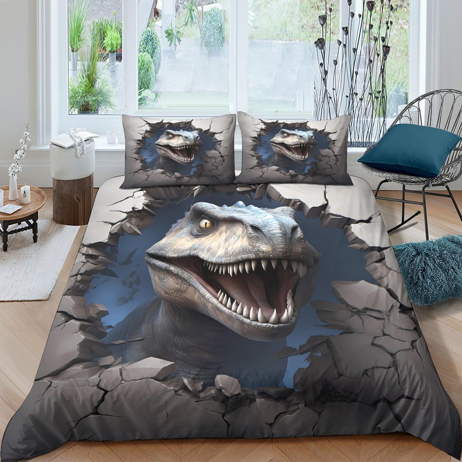 Ctjqhvkz Style-4 3D Printed Dinosaur Cracked Wall Fitted Sheet Microfiber Soft Anti-Slip Bed Cover For Bedroom Dorm Mattress Protection Decor Single（135X200cm）