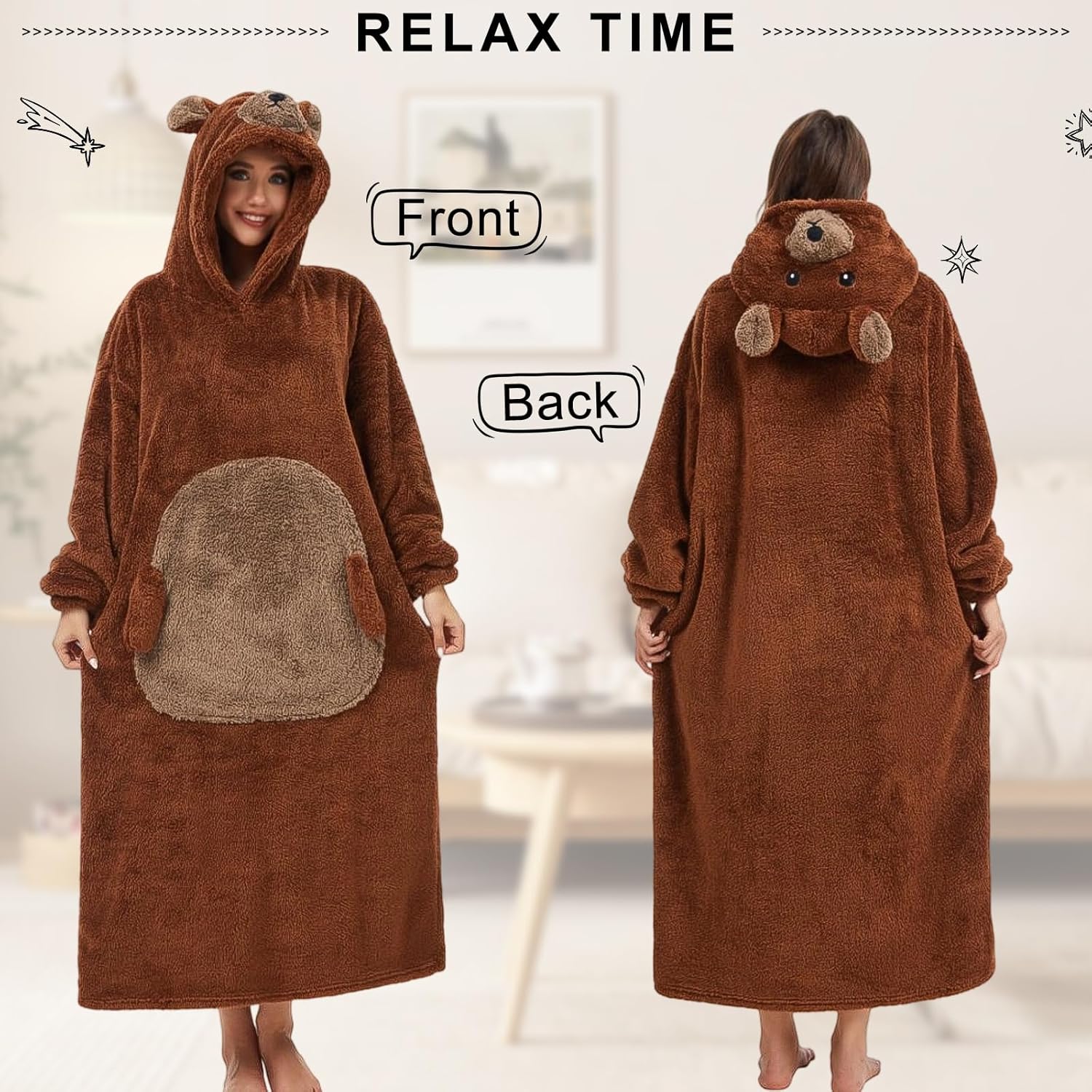 Blanket Hoodie Panda Wearable Blanket Long Pullover Unisex Adult Animal Oversized Sweatshirt with Sleeves Oversized Women Men - Image 2