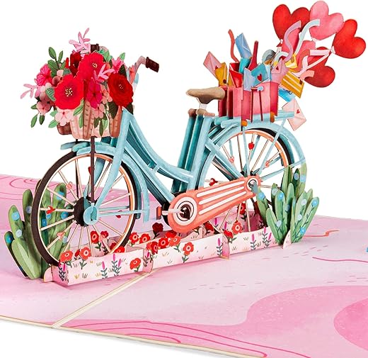 Paper Love 3D Bicycle Pop Up Card, Love Bike, For Valentines Day, Mothers Day, Adults or Kids, All Occasions – 5″ x 7″ Cover – Includes Envelope…