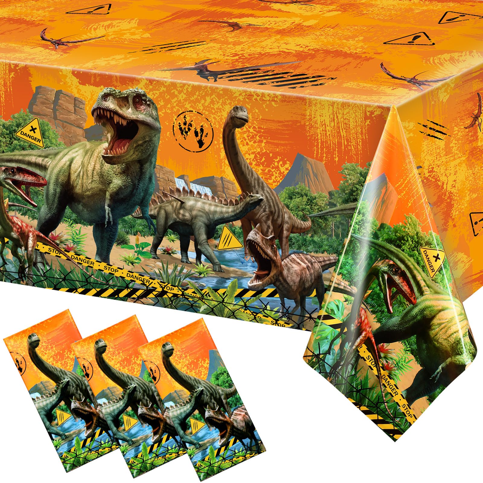 3 Pcs Dinosaur Tablecloth Dinosaur Party Table Covers Plastic Tablecloth for Kids Adults Birthday Party Picnic Supplies 54 x 108 Inch (Yellow)