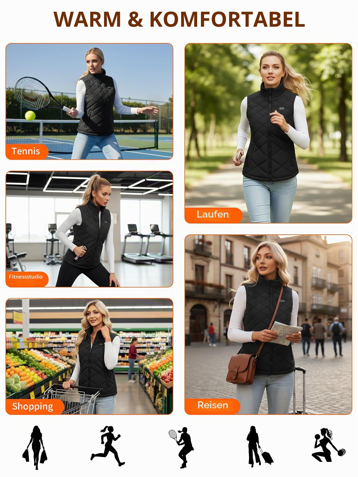 Vofuoti Beheizbare Weste Damen mit Powerbank,Weihnachten Geschenk für frauen,Heizweste Herren mit Elektrischem USB-Körperwärmer, Schlank Geschnittene Elektrische Heizweste für Innen Motorrad Outdoor