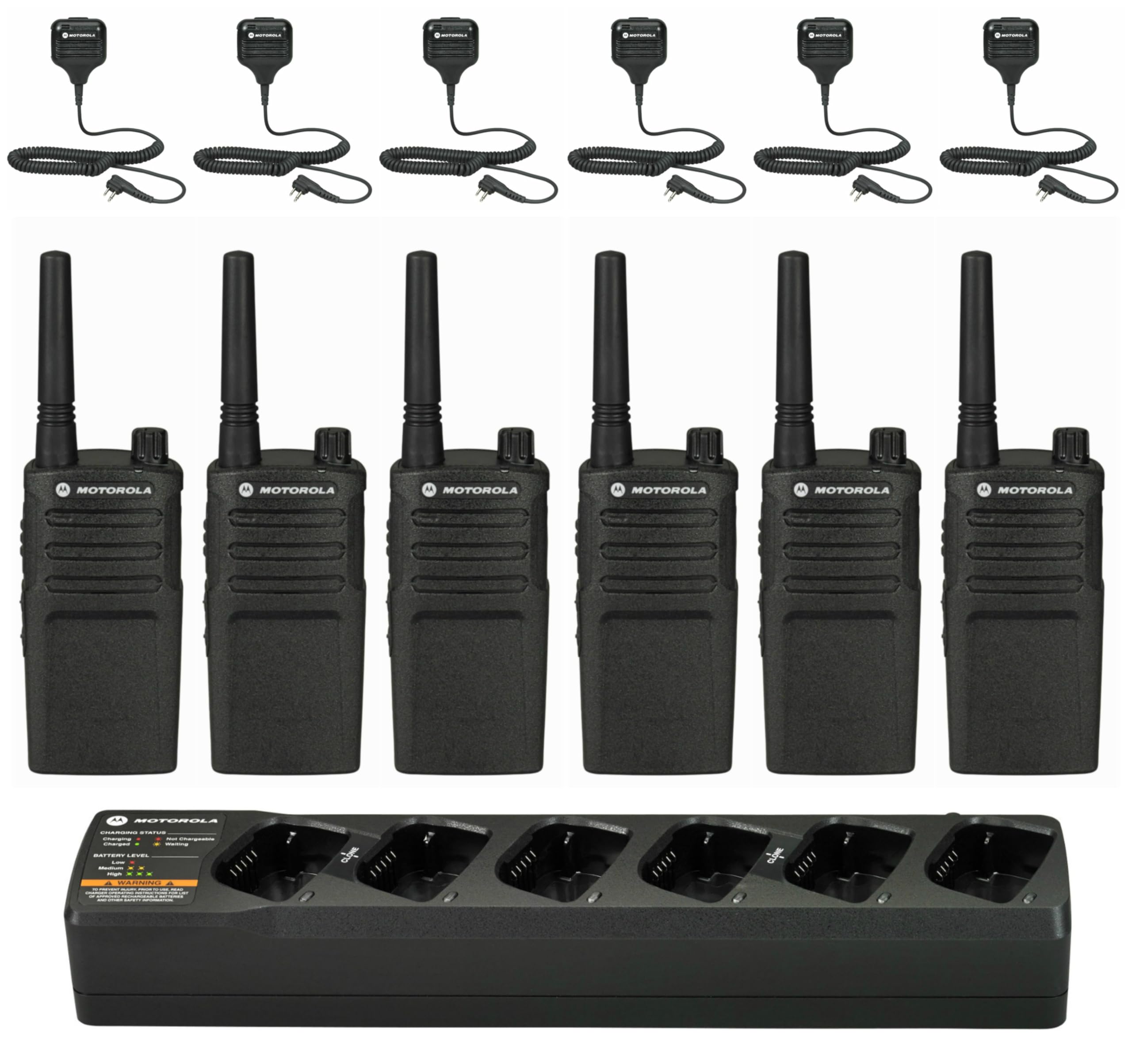 6 x Motorola RMU2040 On-Site 2-Way Radio (RMU2040) + Motorola 6 Bank Charger + 6 x HKLN4606 Remote Speaker Mic - 6 Pack with Mics Bundle
