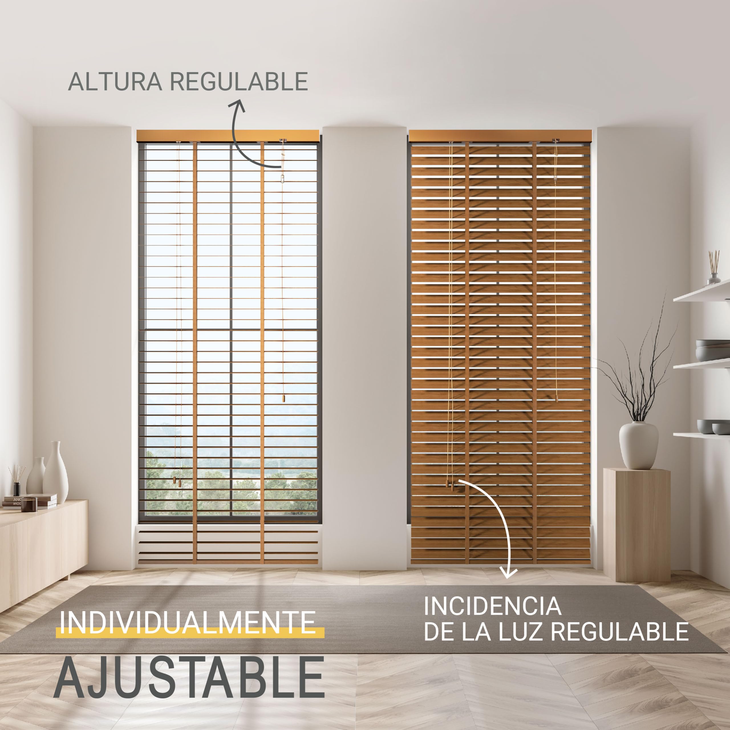 Sol Royal Persiana de Madera de 50 mm de Lamas Extra Anchas - Persiana para Ventana de 70x250 cm de Madera de fácil instalación en Pared y Techo - Roble - BE5