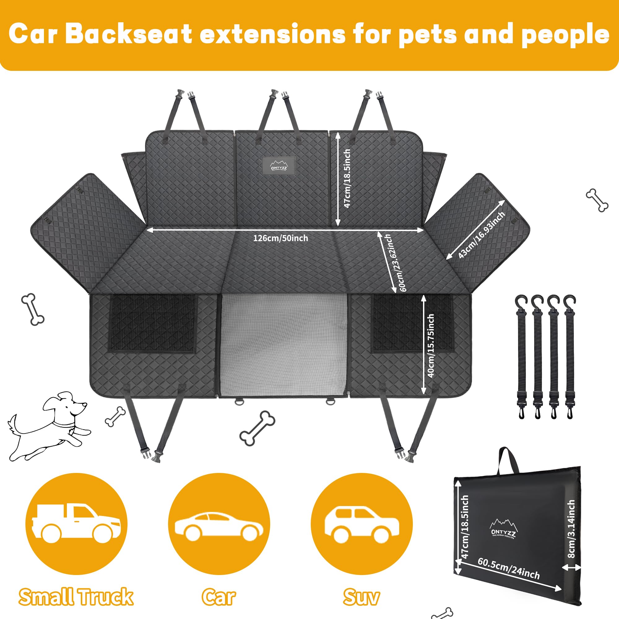 ONTYZZ Extensor de Asiento de Coche para Perros Cuero PU Funda de Asiento Trasero para Mascotas con Fondo Duro Perros Hamaca Impermeable Protector Coche para Viajar con Perros