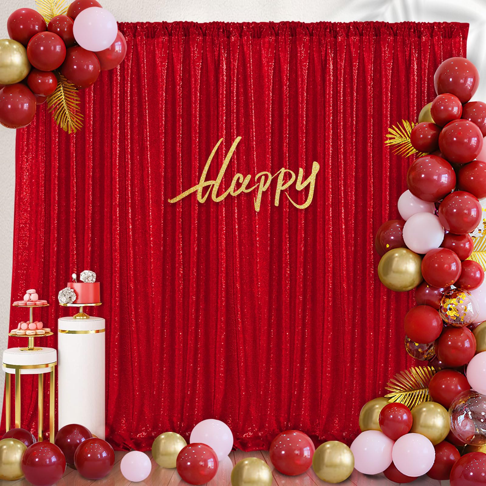 B-COOL Red Sequin Backdrop Curtains: 6 Panels 2ftx8ft Shiny Curtain Backdrop Drapes for Valentines Parties Home Event Background Decorations