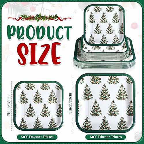 Miniatura 2 de Layhit Juego de 80 platos de papel de Navidad a granel de 7 x 9 pulgadas, juego de platos cuadrados desechables de Navidad, árbol de Navidad, cena,