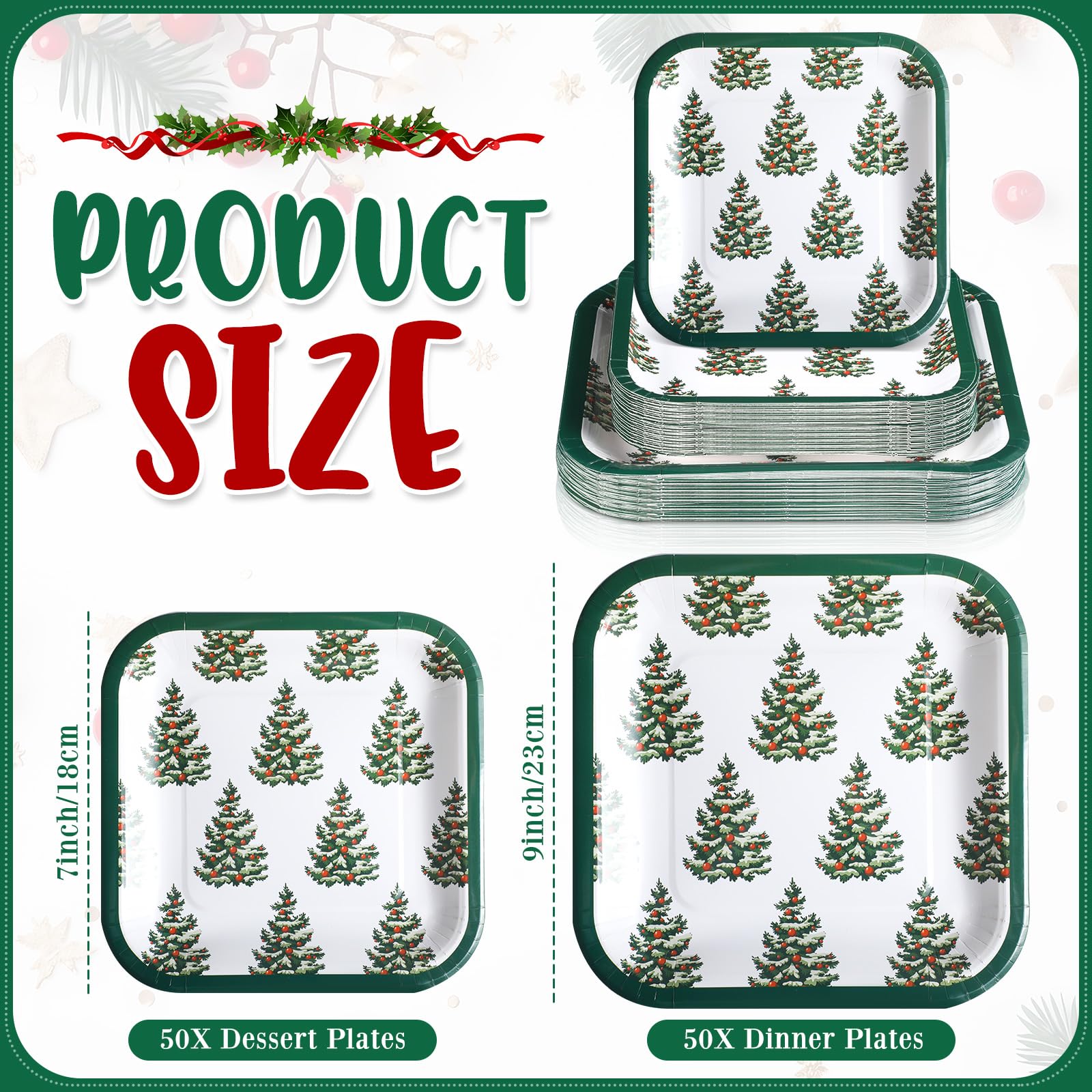Layhit 80 Stück Weihnachtspapierteller-Set Einweg-Weihnachtsbaum-Papiergeschirr-Zubehör, Einweg-Pappteller, Dessertteller für Frohe Weihnachten, Urlaub, Partyzubehör, servieren Sie 40 Gästen