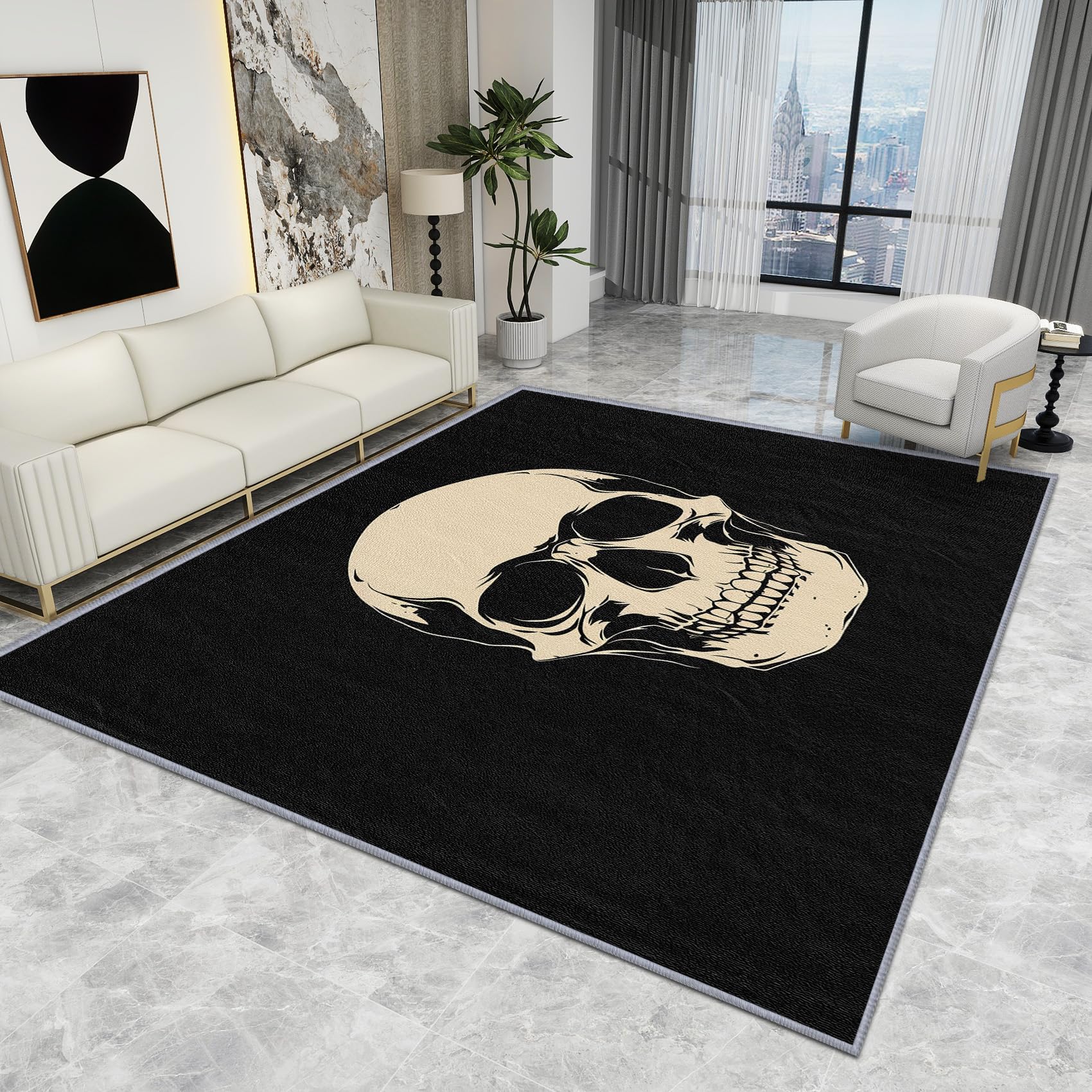 Large Skull Rug - Skull Rug - Gothic Skeleton Black and White Rugs, Goth Scary Horror Carpet, Washable Rug Non Slip Low Pile Soft Small Area Rugs, Skull Home Decor Gifts, 50 X 80 cm