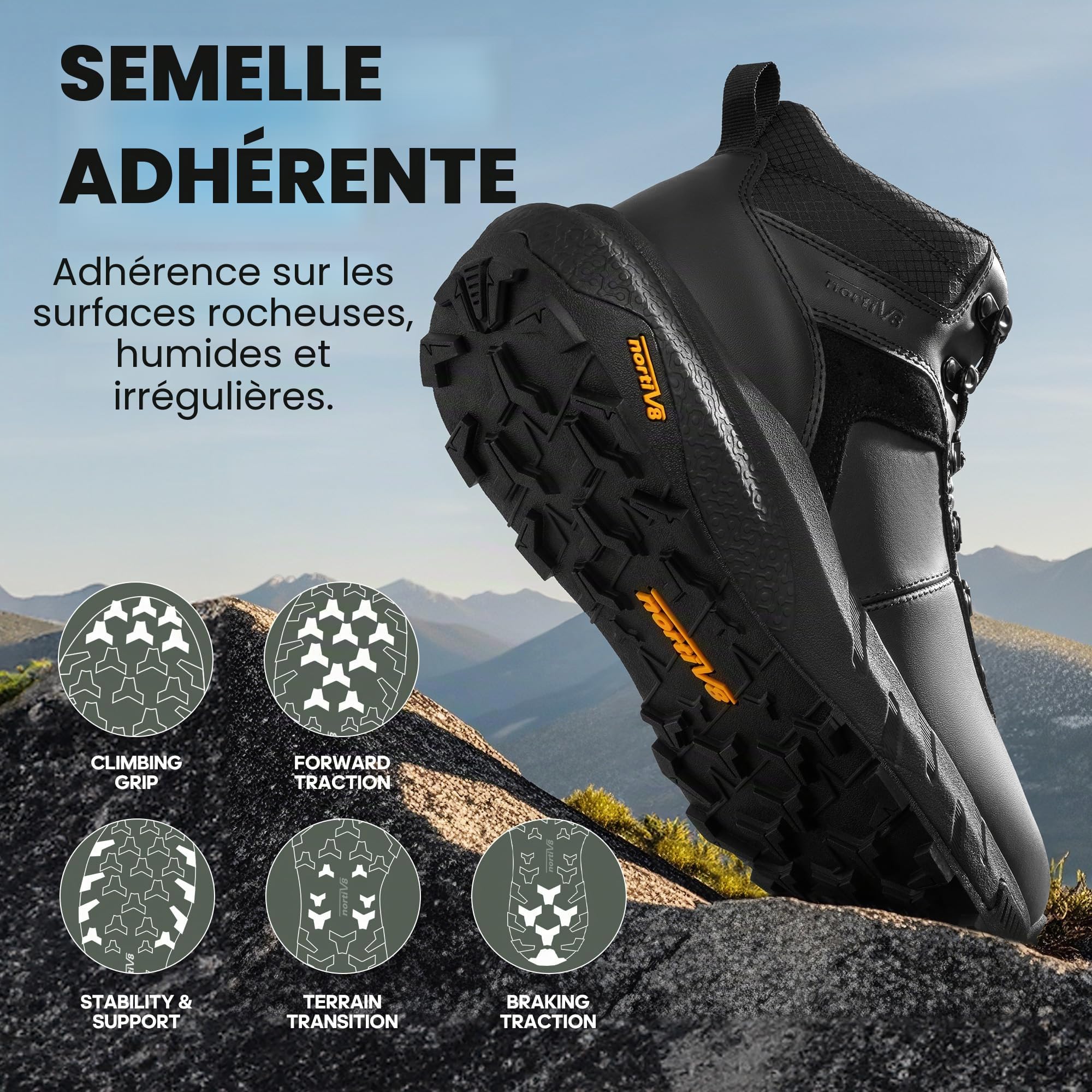 NORTIV 8 Homme Chaussures de Randonnée Imperméables | Rangers Mid Outdoor Marche Trail Bottes, Légers et Confortables, Antidérapantes et Protectrices