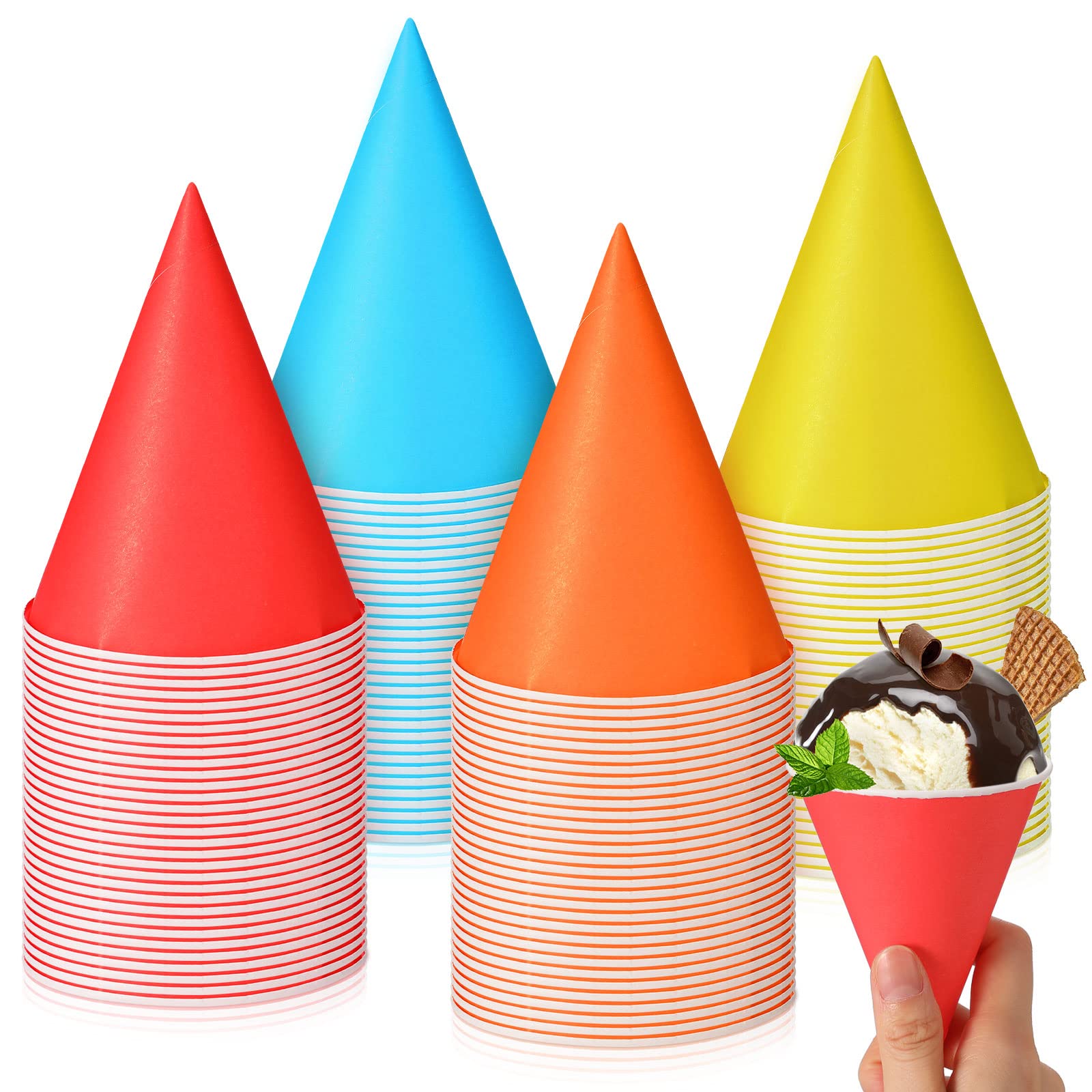 Eaasty 50 Pcs Snow Cone Cups 4.5 oz Disposable Paper Cone Cups Colored Polka Dot Leakproof for Slush Shaved Ice Cream Sorbet Water, Party Wedding