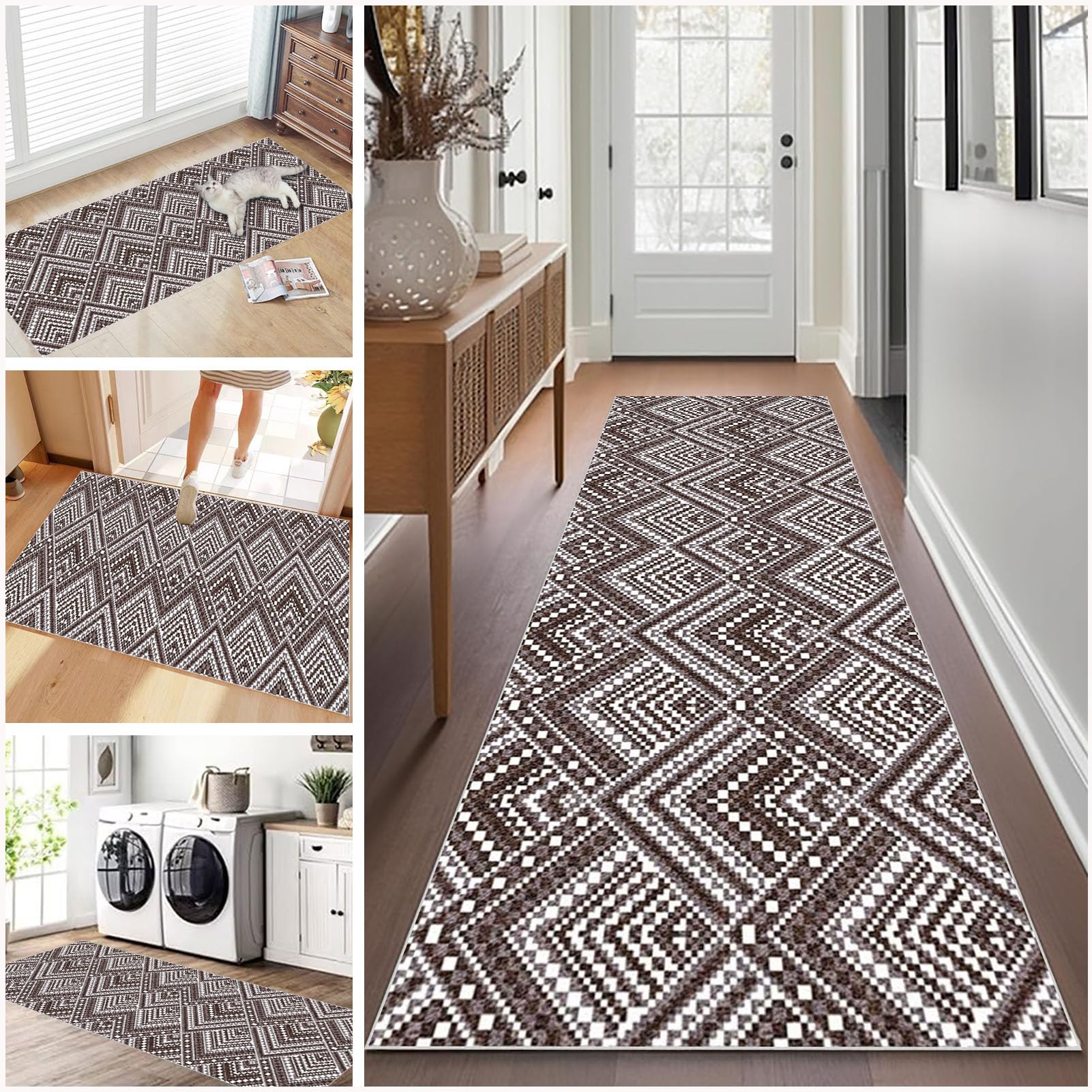 Tapis de couloir grand format 90x500 cm et tapis de cuisine lavable intérieur