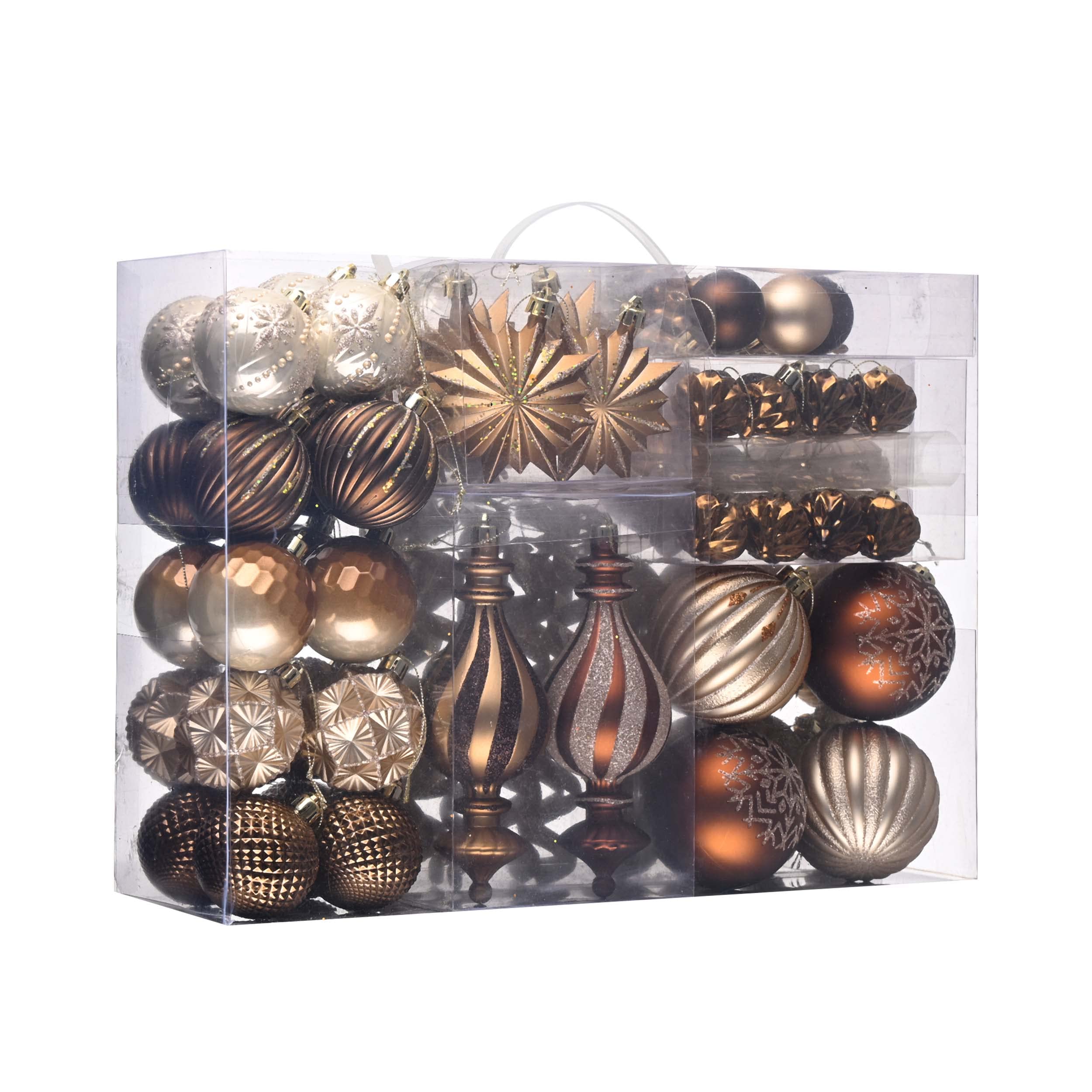 Valery Madelyn Christmas Ornaments Set, 108ct Bronze Copper and Gold Shatterproof Fall Christmas Tree Decorations Ball Ornaments Bulk, Luxury Brown Hanging Ornaments for Xmas Trees Holiday Decor